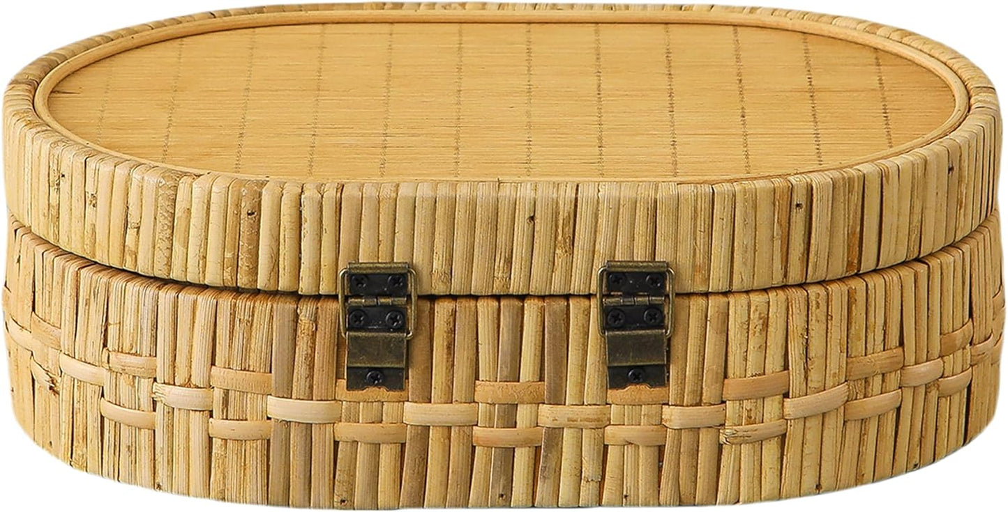 Boho Style Handwoven Cane Basket / Brown / Set of 2