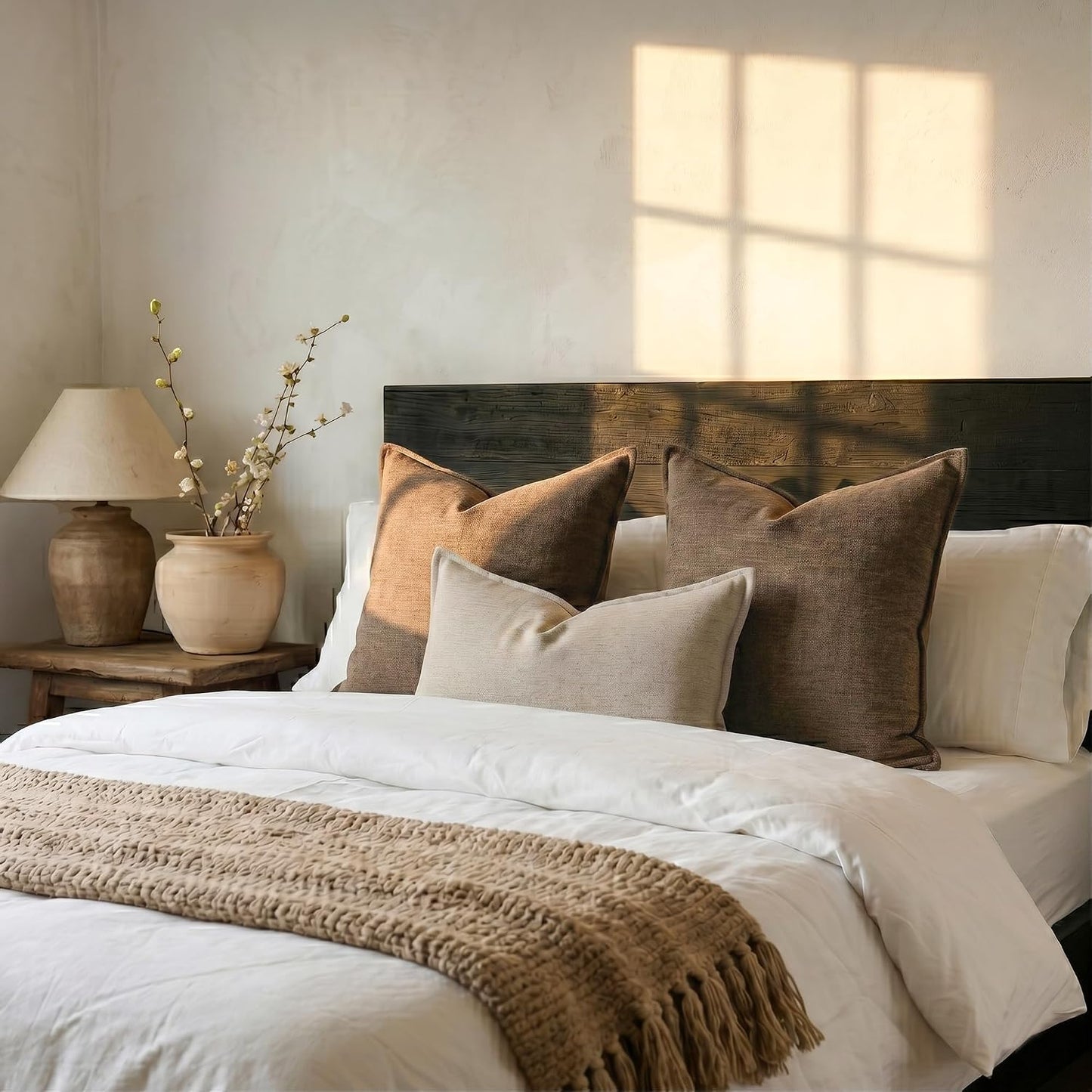 Farmhouse Decorative Pillow / Coffee Brown / 18 x 18 / Set of 2