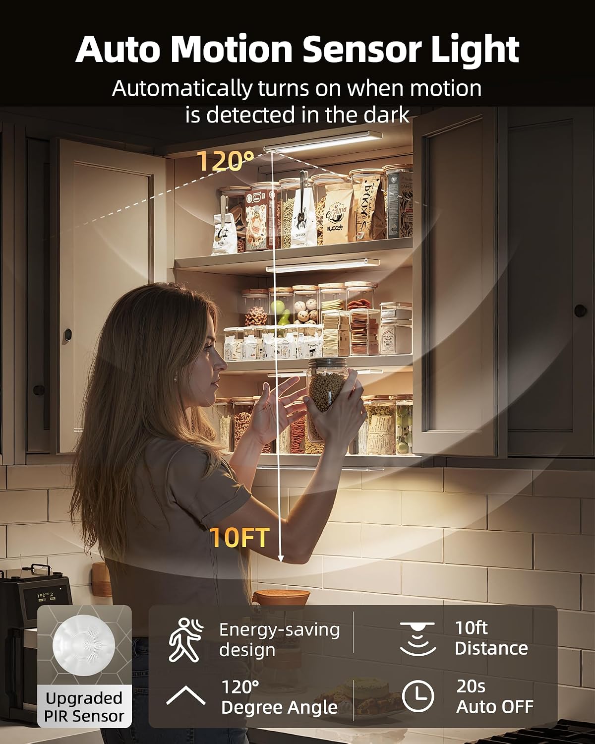 Under Cabinet Lighting, 12inch Rechargeable Motion Sensor Light Indoor, 2400mAh Battery Operated Closet Lights, with