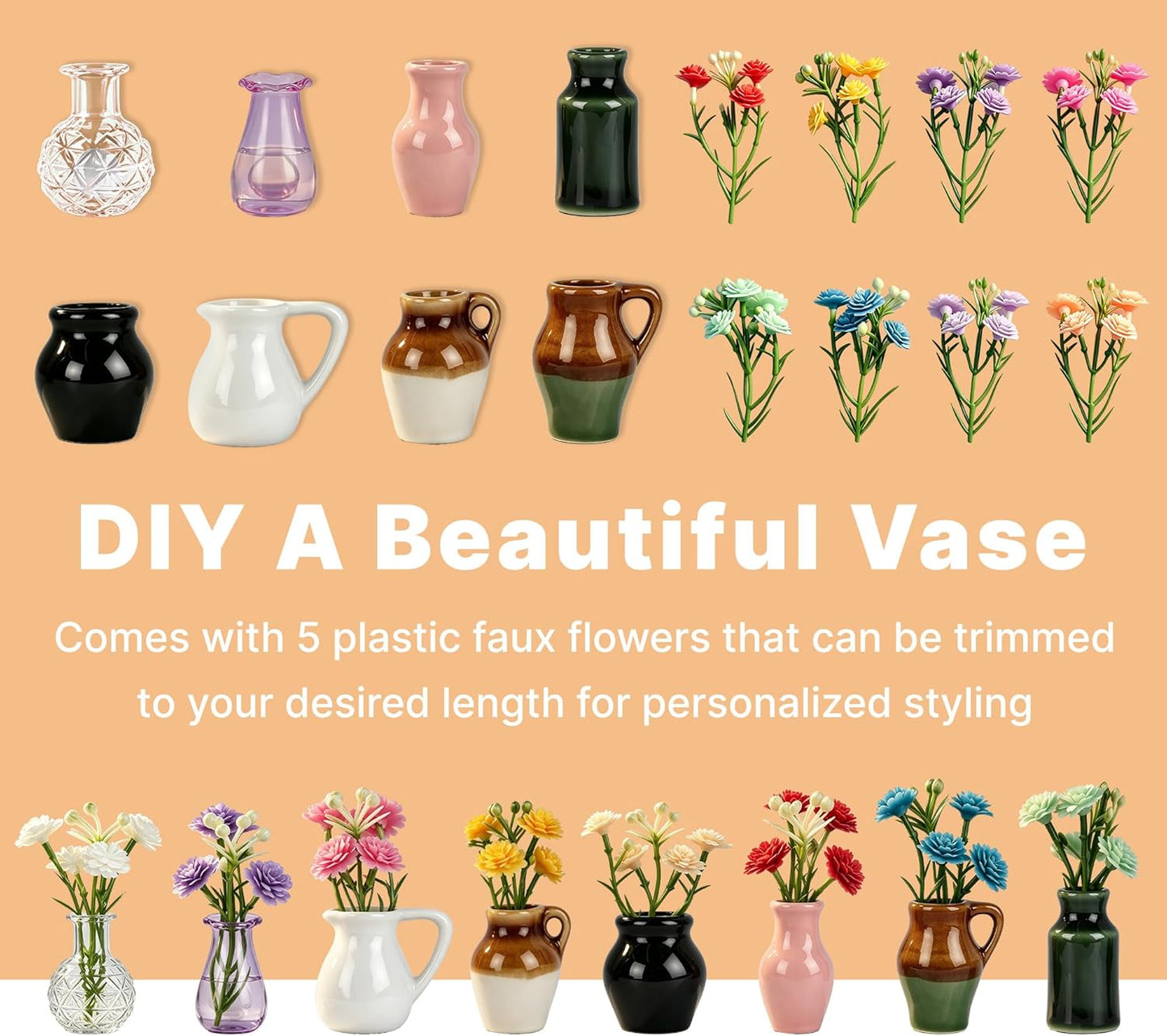 Ceramic Mini Vase Magnets for Fridge / Set of 8