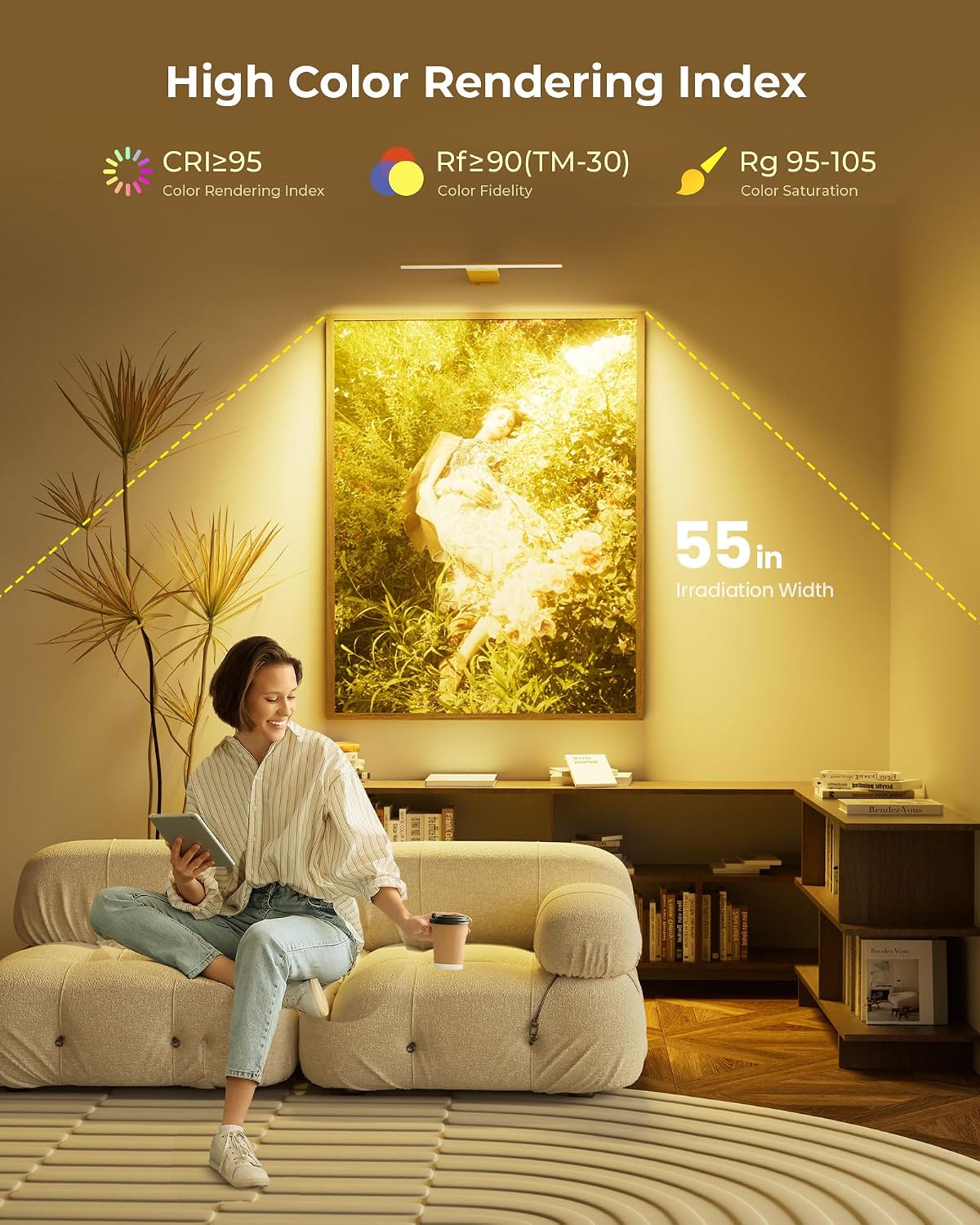 Picture Light for Wall with Remote, Picture Lights Battery Operated Rechargeable 12000mAh, 3 Colors & 3 Timers