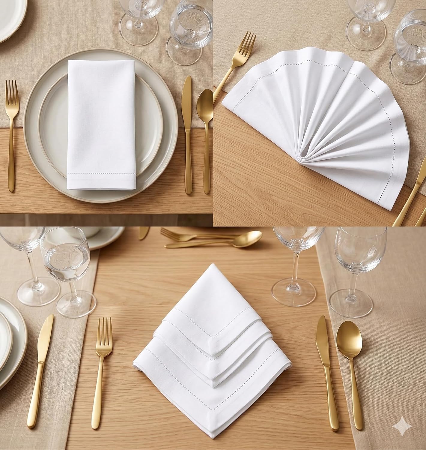 Urban Villa Hemstitch Cloth Dinner Napkins Cotton 20”x20” (Set of 6)-White