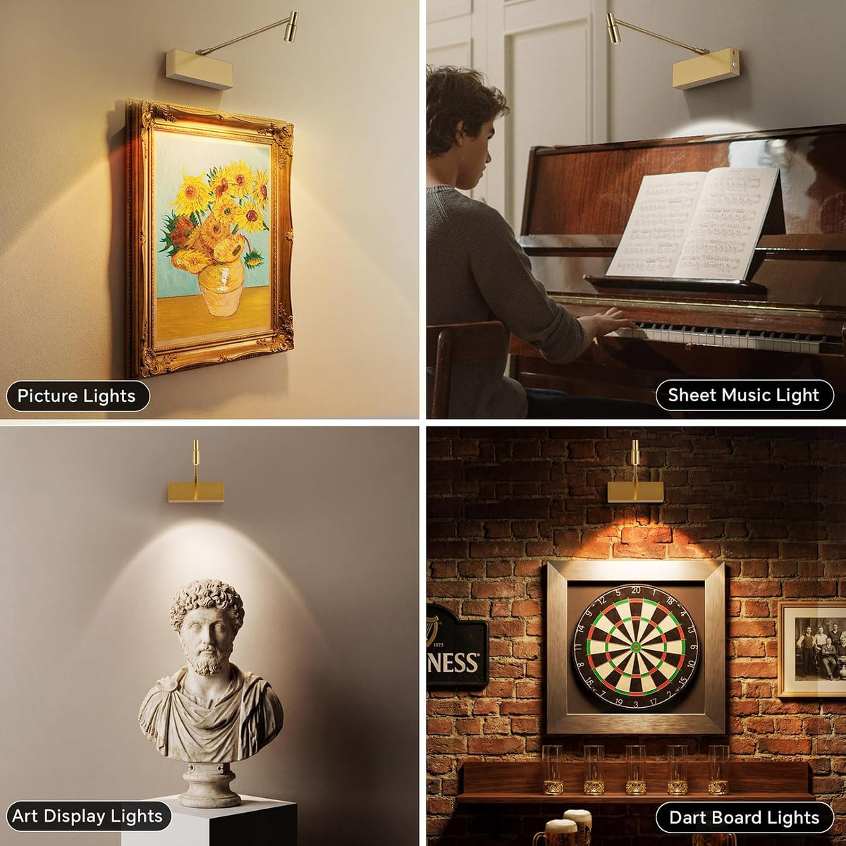 Wireless Picture Light for Wall with Adjustable LED Beam, 8000mAh Rechargeable Art Light for Paintings, Dimmable and