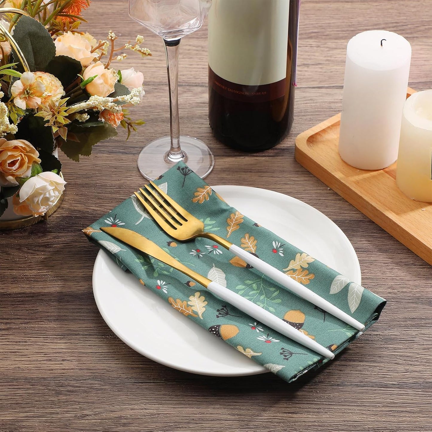 Tatuo Spring Flower Cotton Cloth Napkins Set of 24, 15 x 15 Inch Floral Dinner Napkins Soft Absorbent Washable for