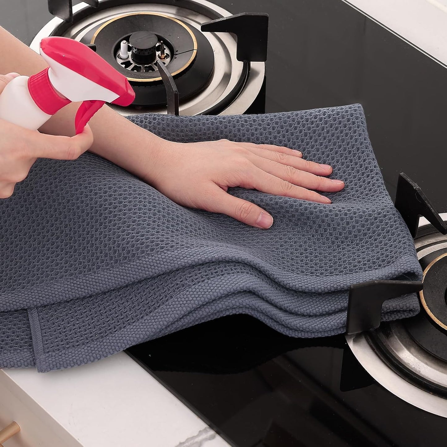 Homaxy 100% Cotton Oversized Waffle Weave Kitchen Towels 6-Pack, Dark Grey | 20 x 28 Inches, Ultra Soft Absorbent Dish