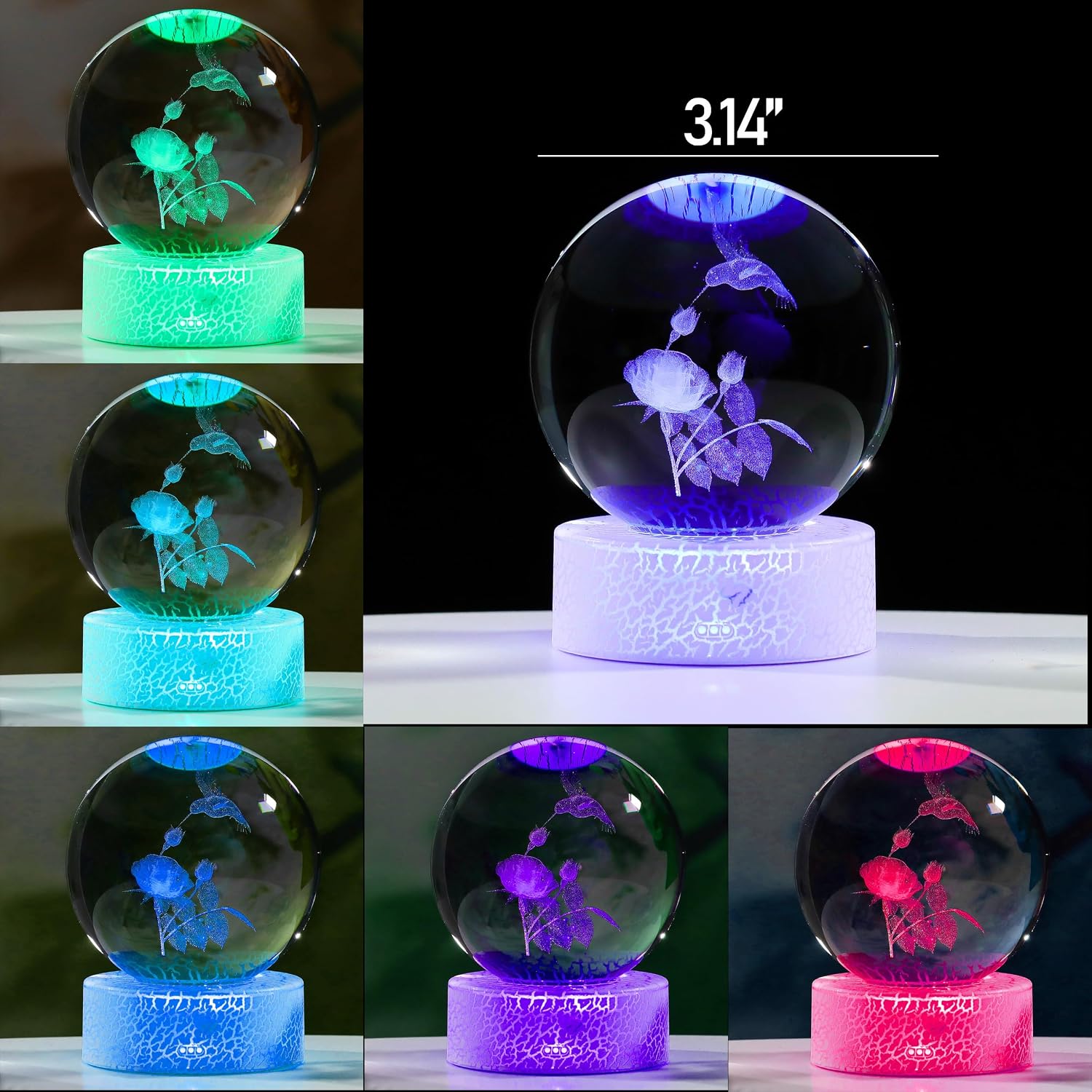 Hummingbird Figurines Decor Glass Animals Figurine Hummingbird / 80mm-hummingbird with Rose