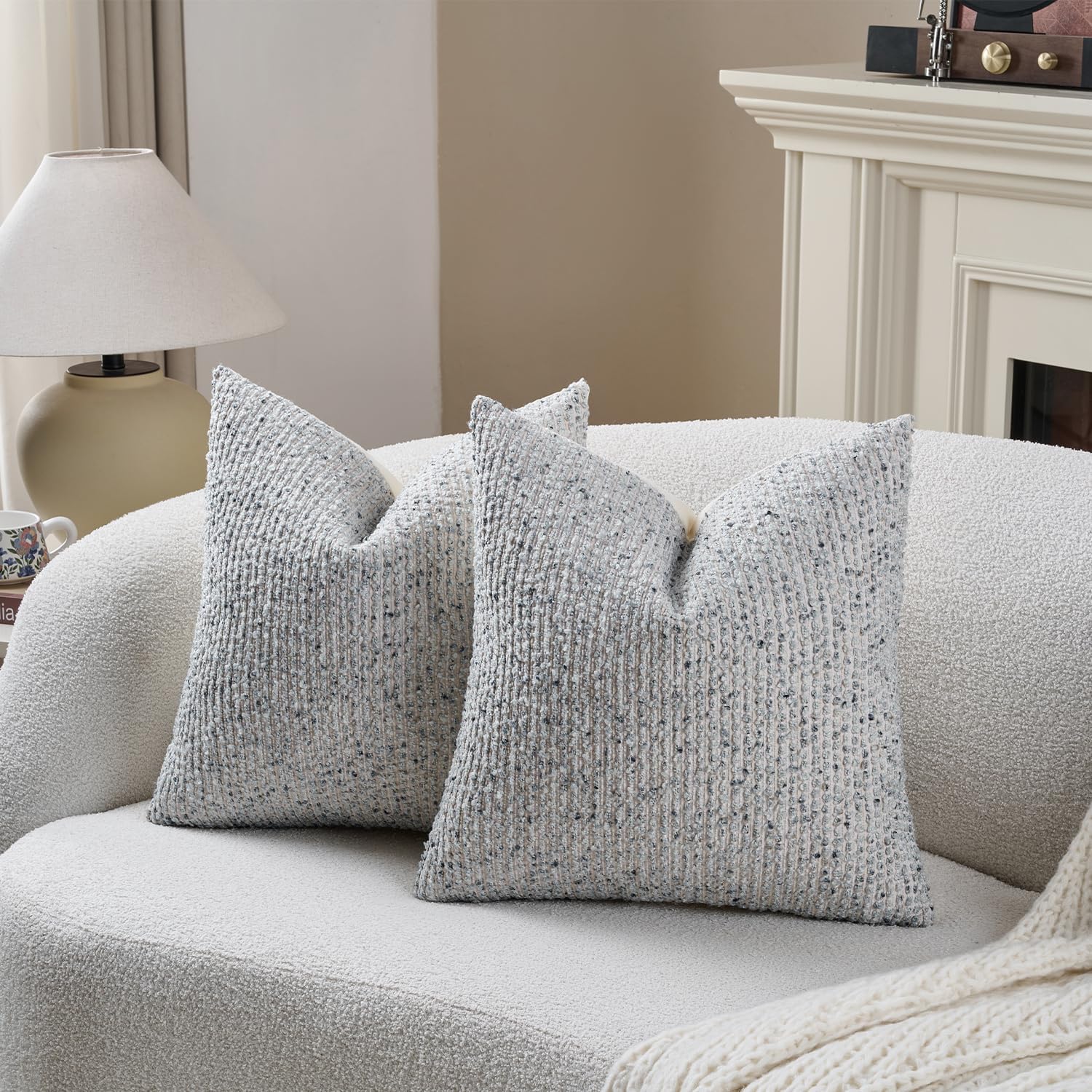 Striped Throw Pillow Covers Textured Boucle Chic Morden Boho Accent / Blue / 18 x 18 / Set of 2