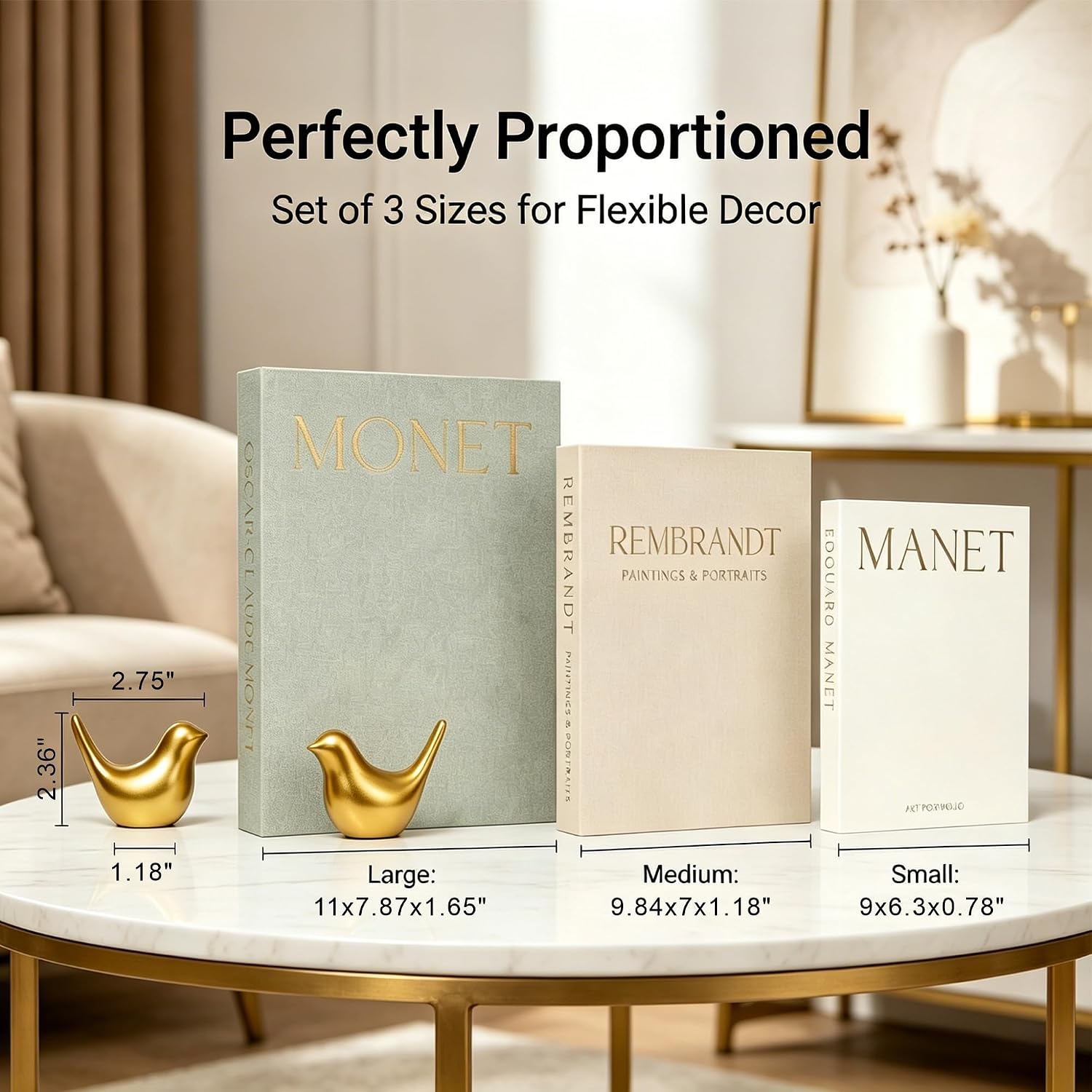 Linen Fake Book Boxes / Gold / Set of 3