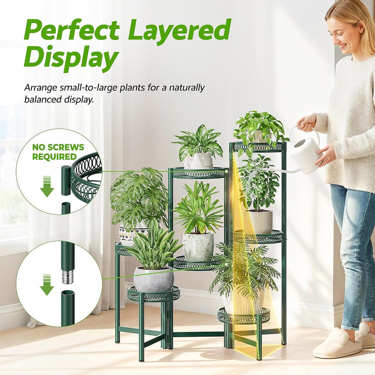 7 Tier Metal Corner Plant Stand Indoor Outdoor, Folding Tall Plant Rack, Heavy Duty Wrought Iron Flower Pot Stand