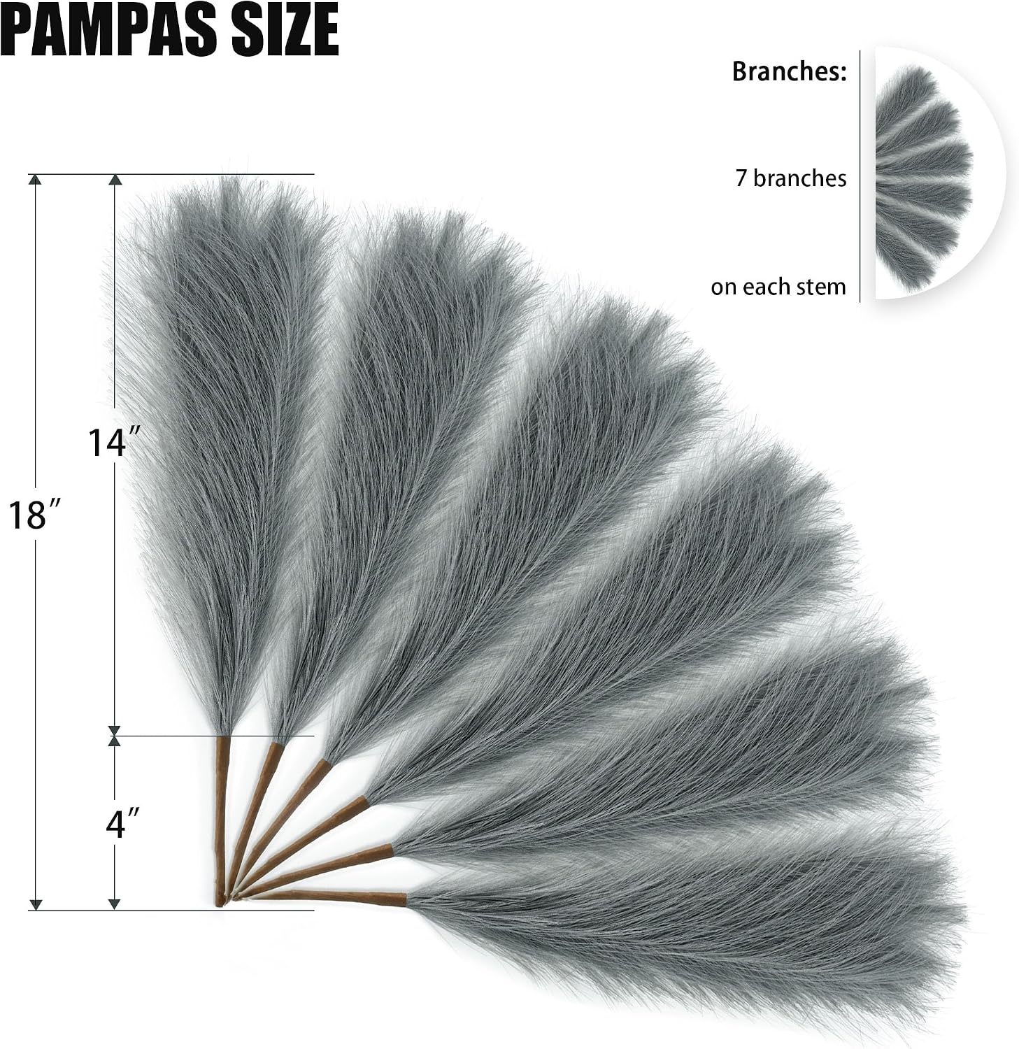 Faux Pampas Grass Arrangement / E2- Grey / Set of 6