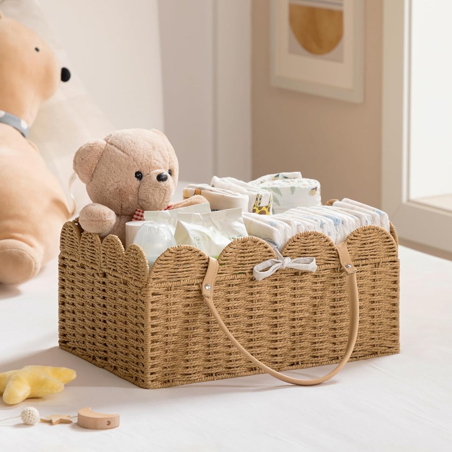 Paper Rope Scalloped Storage Baskets Nursery Bin / Brown / Large