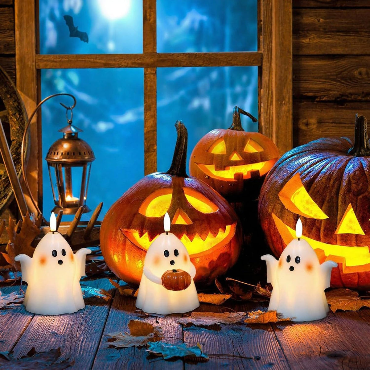 Wondise Halloween Flameless Candles with 6hrs Timer Spooky Ghost | Battery Operated Candles 3D Flickering Wick Real Wax