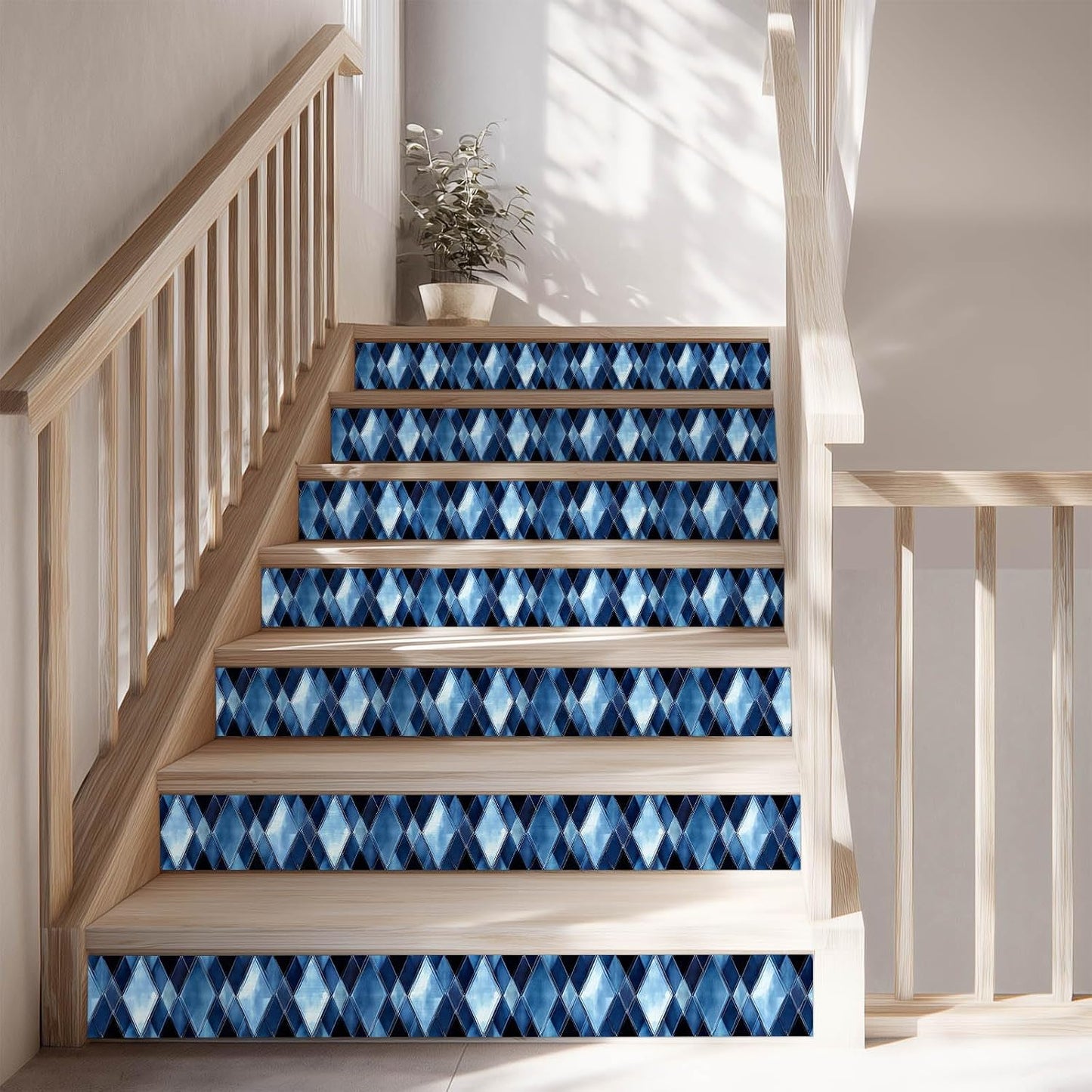 Wallpaper Border Blue Strip Wallpaper Peel and Stick Wall Diamond Geometric / Blue Diamond Glass