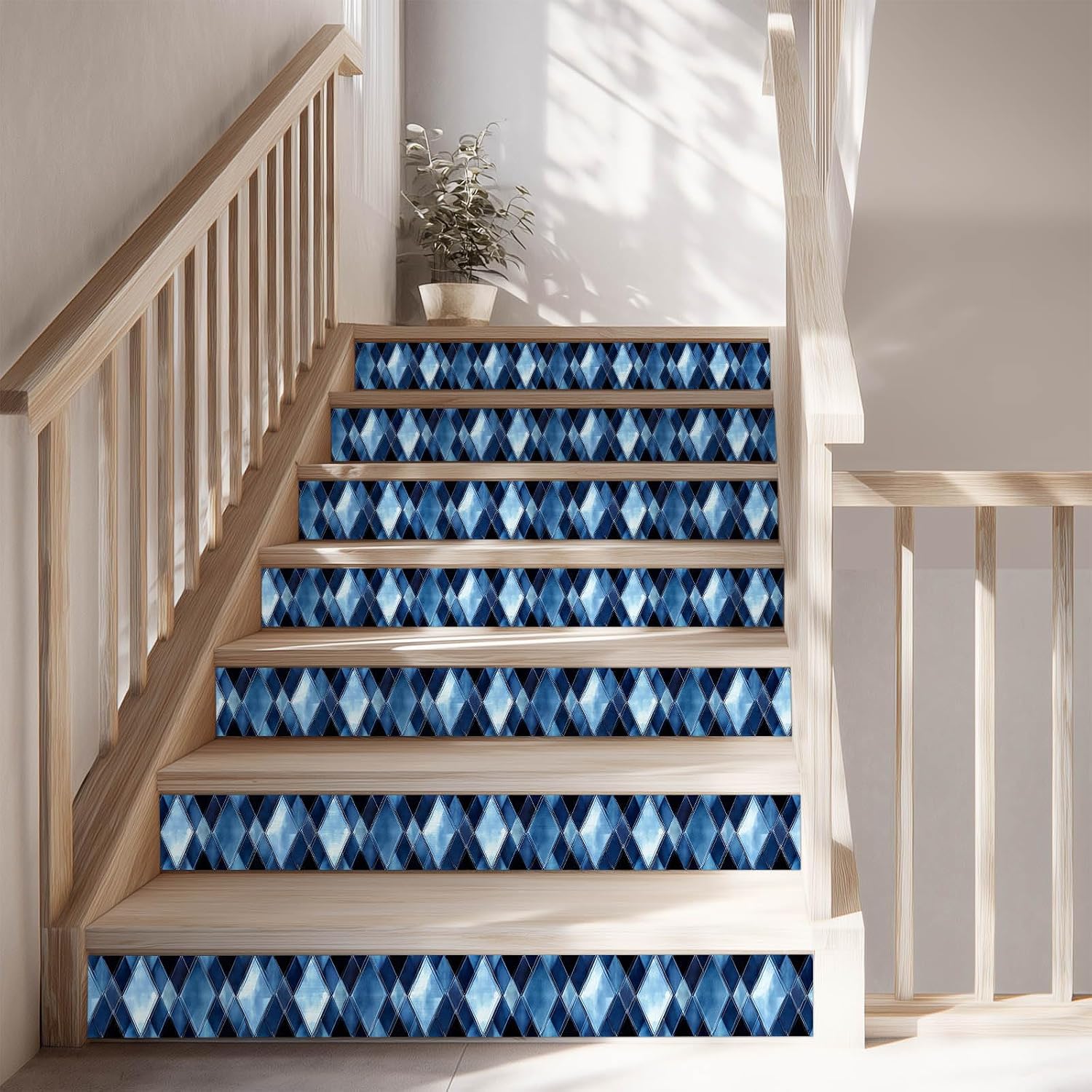 Wallpaper Border Blue Strip Wallpaper Peel and Stick Wall Diamond Geometric / Blue Diamond Glass