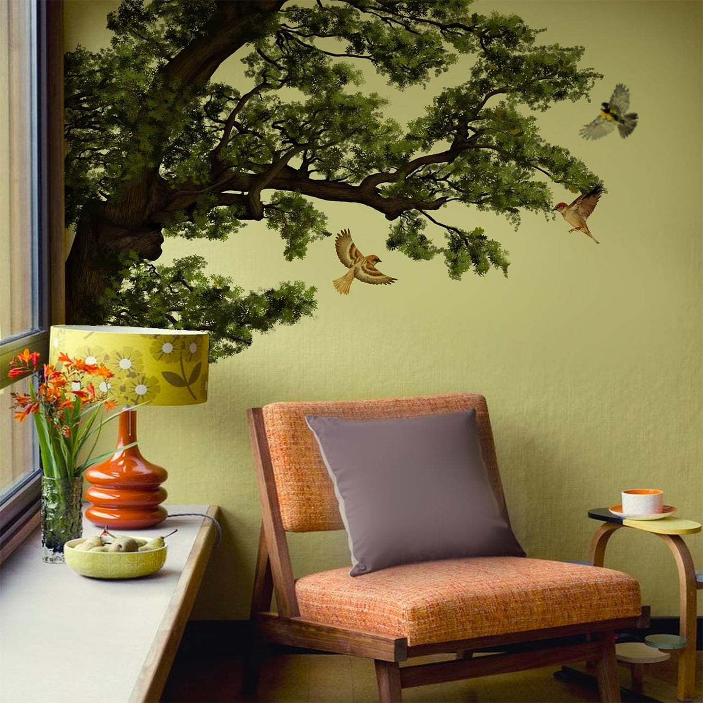 Original Hand Drawn Realistic Wall Decals Peel and Stick / Huge Dark Oak Tree / 70.86 x 48.42