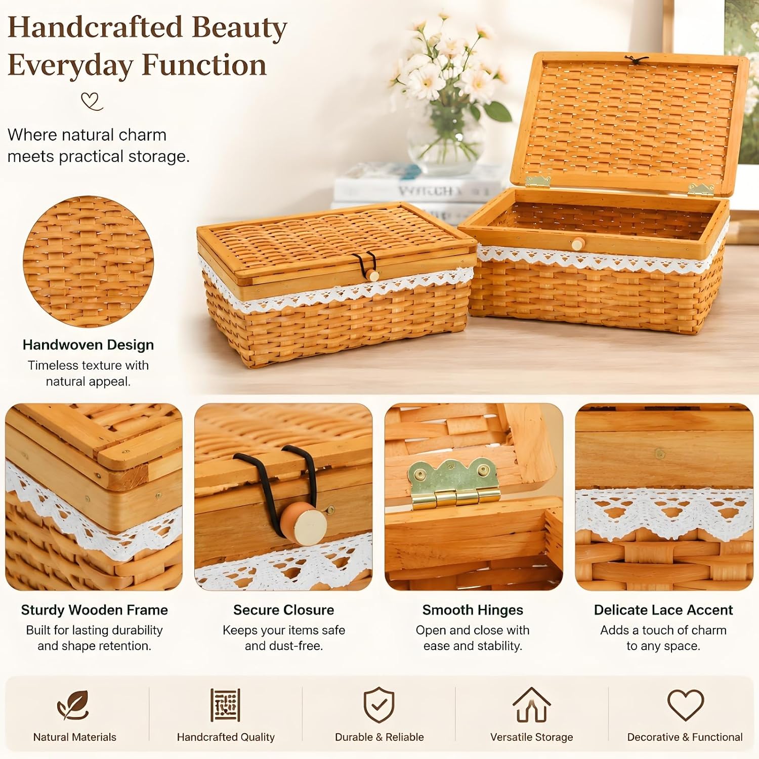 Storage Basket / Handwoven Rectangular Storage Organizer / Set of 2
