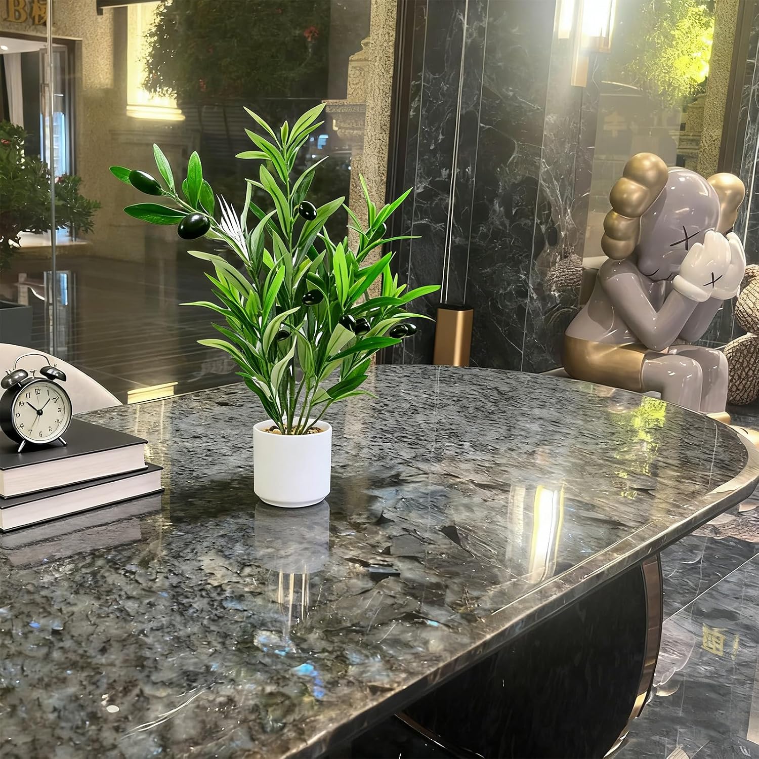 Artificial Olive Branches in Pot / Potted Olive / White