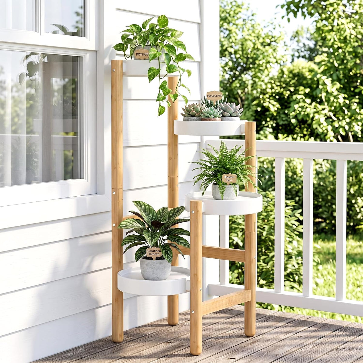 APRTAT 4-Tier Tall Bamboo Plant Stand for Indoor Plants | Natural Bamboo Waterproof Coating Enhanced Stability Easy