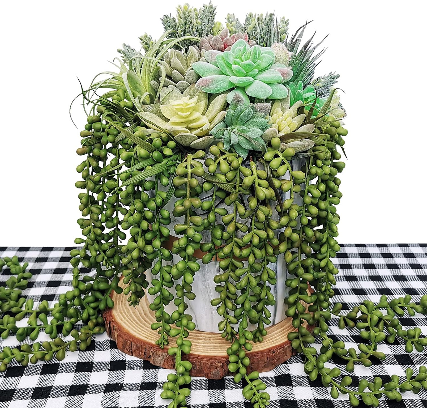 Artificial Hanging Succulents Faux Burro's Tail Picks Trailing String of Pearls / Set of 4