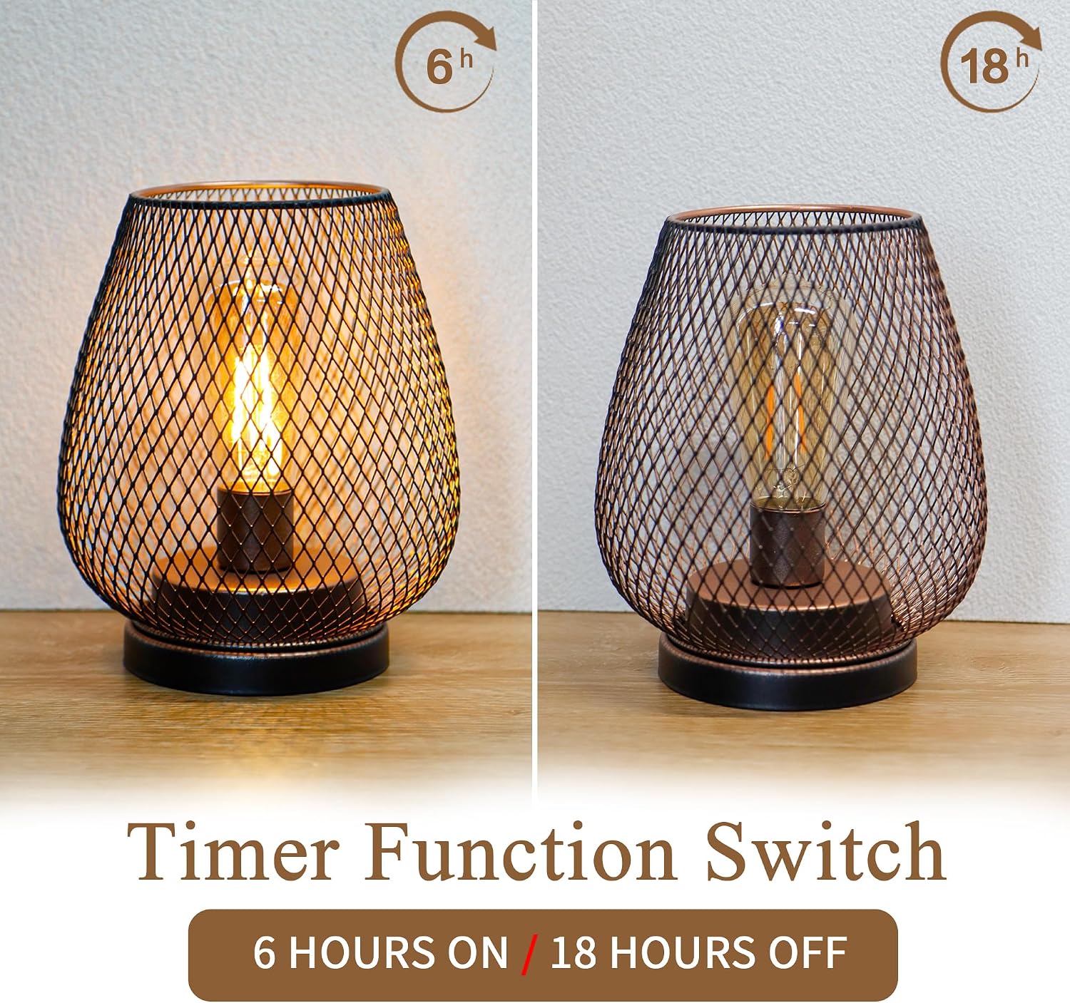 JHY DESIGN Set of 2 Metal Cage LED Lantern Battery Powered Cordless Accent Light with LED and 6-Hours Timer Great for