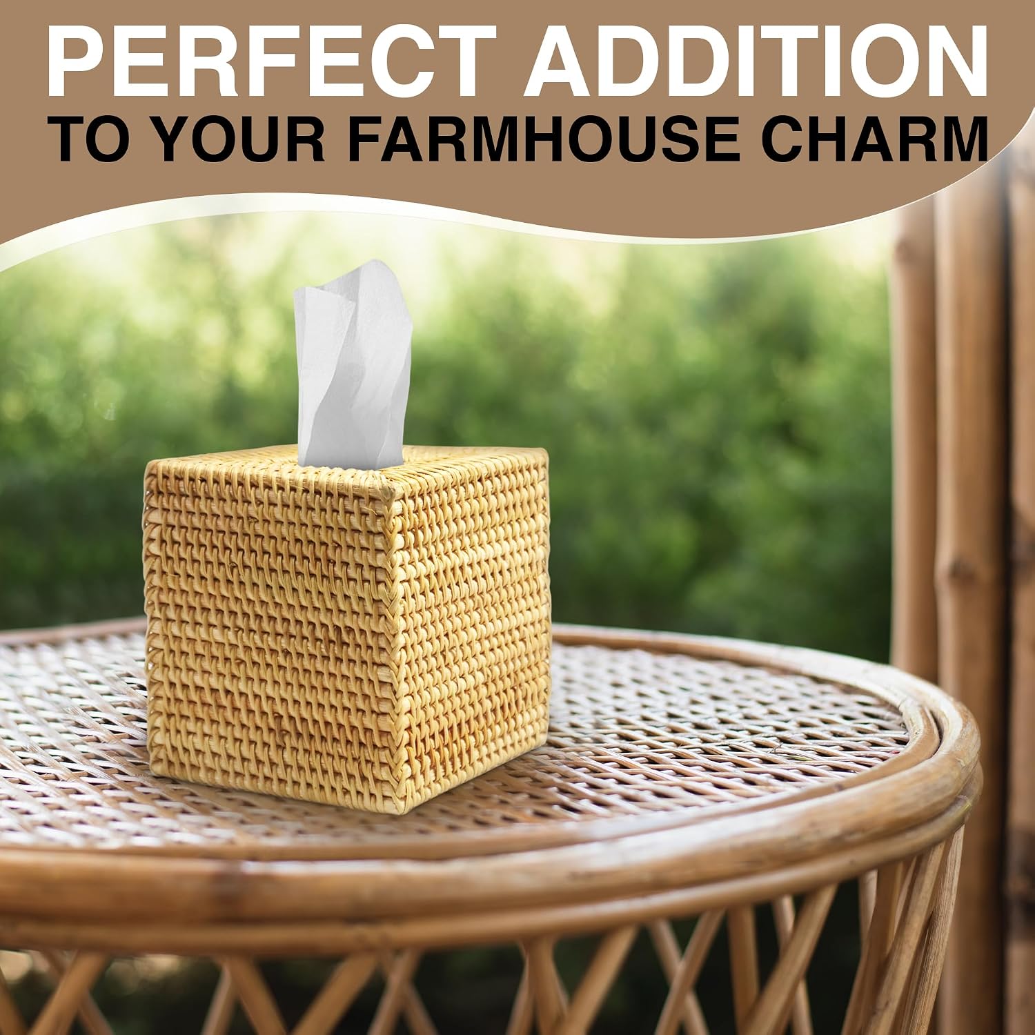Rattan Tissue Box Cover Square / Natural