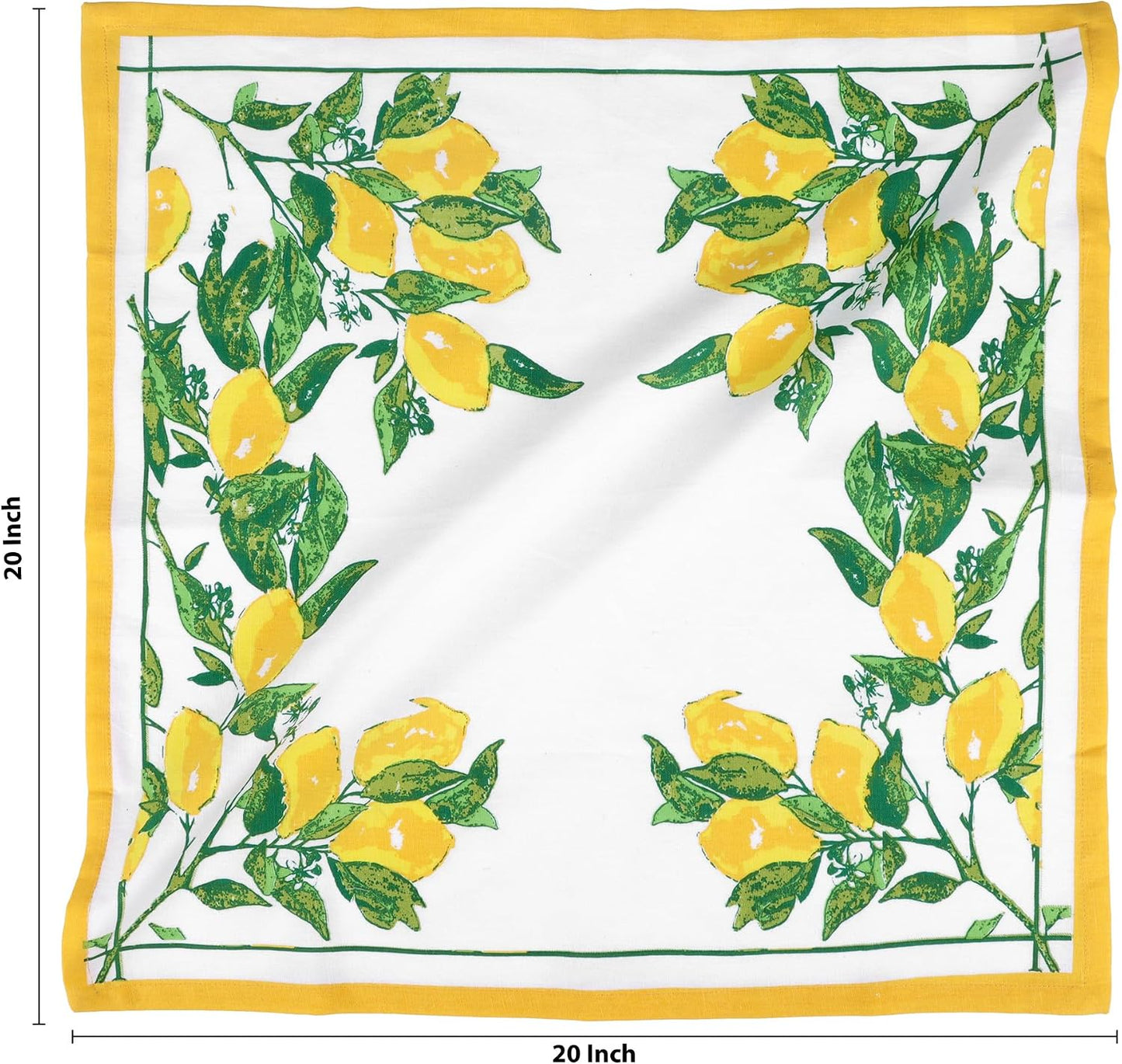 NATURALCRAFT Printed Cloth Napkins Set of 12 Cotton Linen Lemon Print | 20x20 inch Washable Reusable Fabric Soft