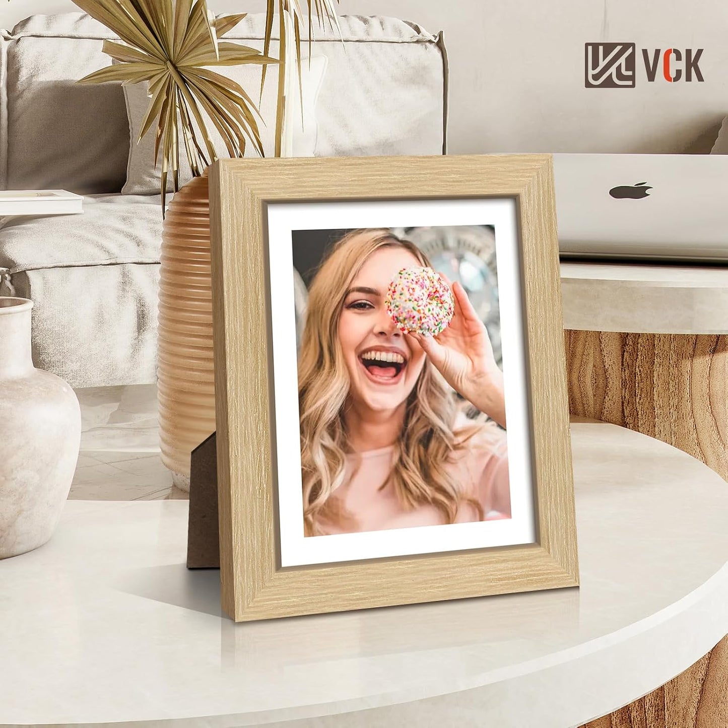 VCK 8x10 Picture Frame Oak 4 Pack, Wide Thick Wood Border, for Prints | Exclusive Woodgrain, Wall/Tabletop, HD