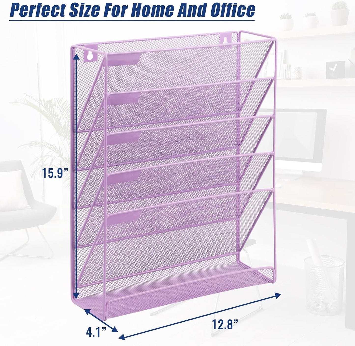Desk File Organizer Mesh 6 Tier, Hanging Wall Mount Document Organization Stand, Desktop Vertical Mail Paper Folder