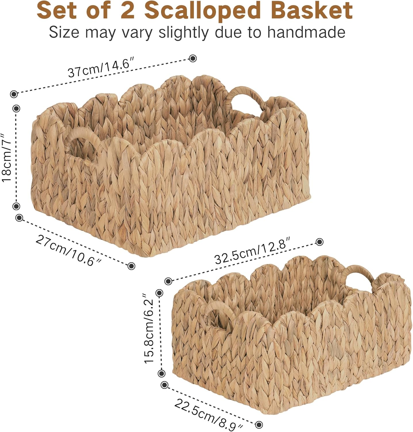 Scalloped Wicker Basket / Rectangle / Natural / Set of 2