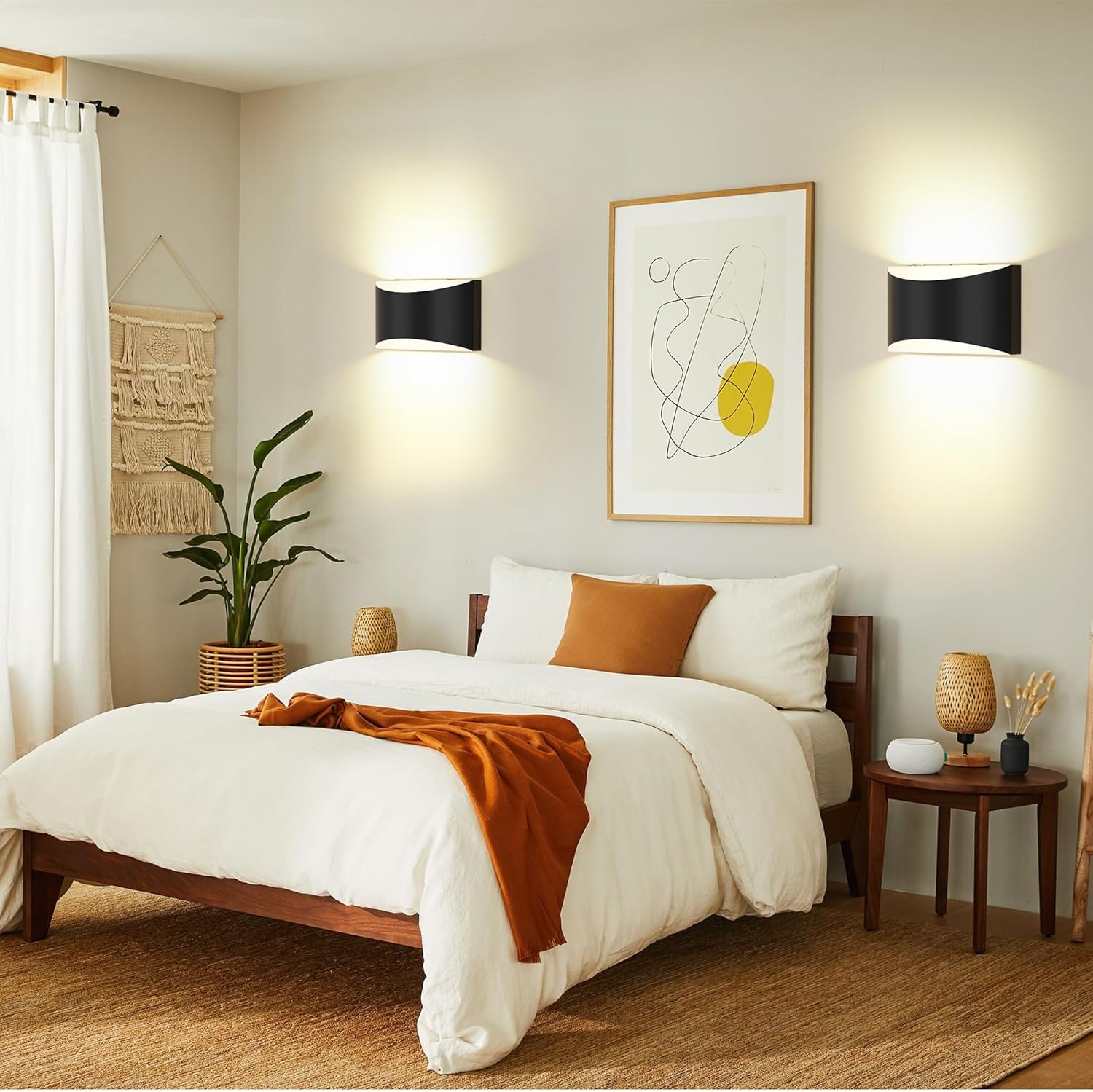 Battery Operated Wall Sconces Set of 2 Rechargeable Wireless Black | 8000mAh Remote & Touch Control Wall Lamps 3 Color