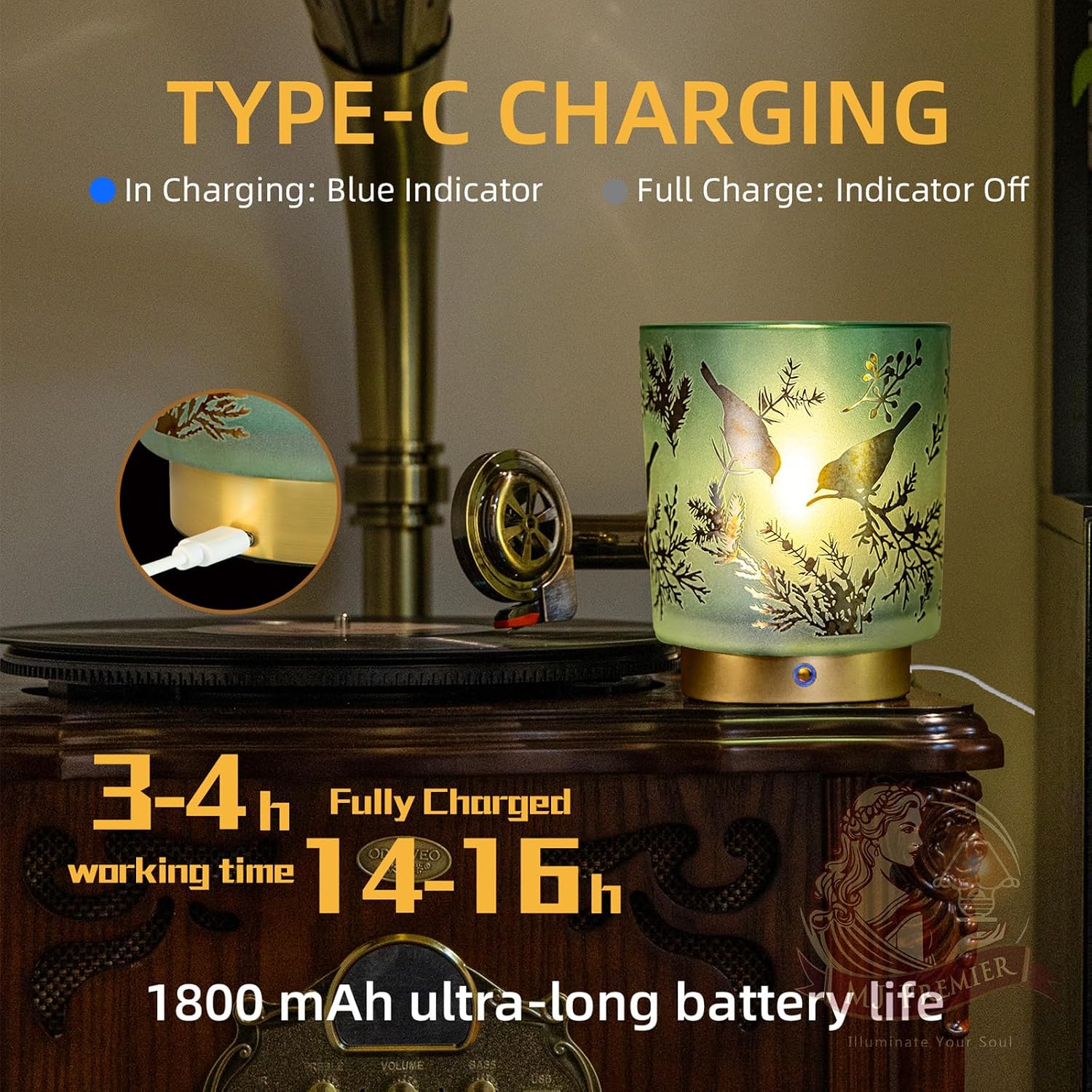 Cordless Lamp Rechargeable, Small Decorative Touch Lamp for Nightstand | Glass Battery Operated Table Lamps Dimmable