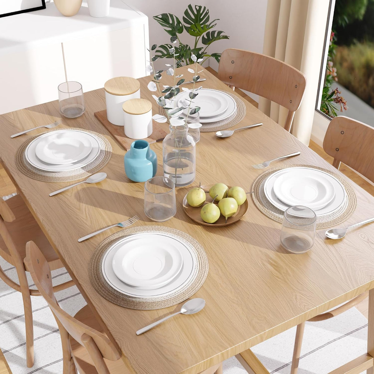 Encasa XO Placemats, Round Cotton Dining Table Mats 13" | Off White & Beige, Handcrafted Ribbed Texture | Heat