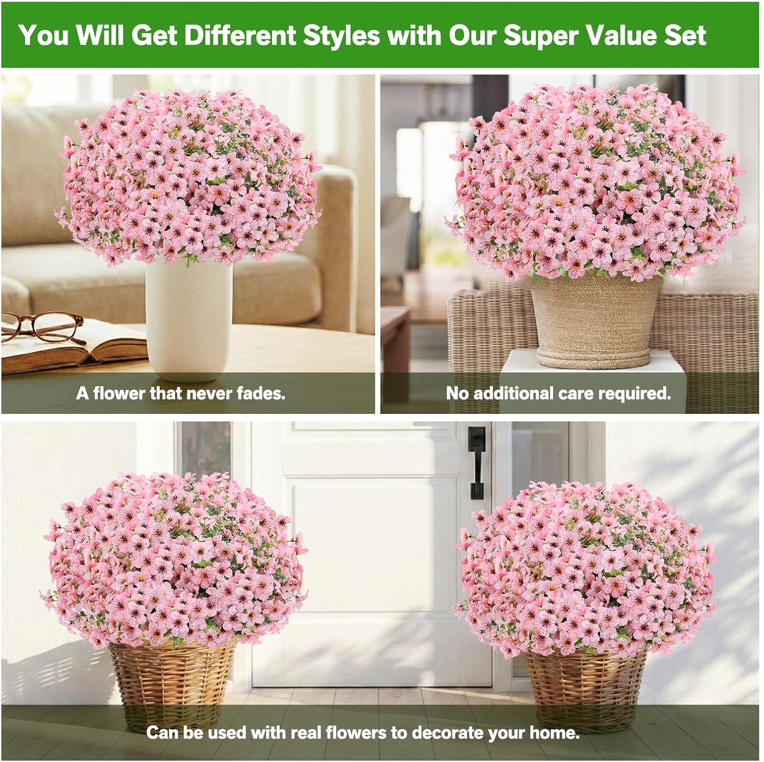 13Bundles Silk Realistic UV Resistant Faux Flowers / Pink / Artificial Flowers / Set of 13