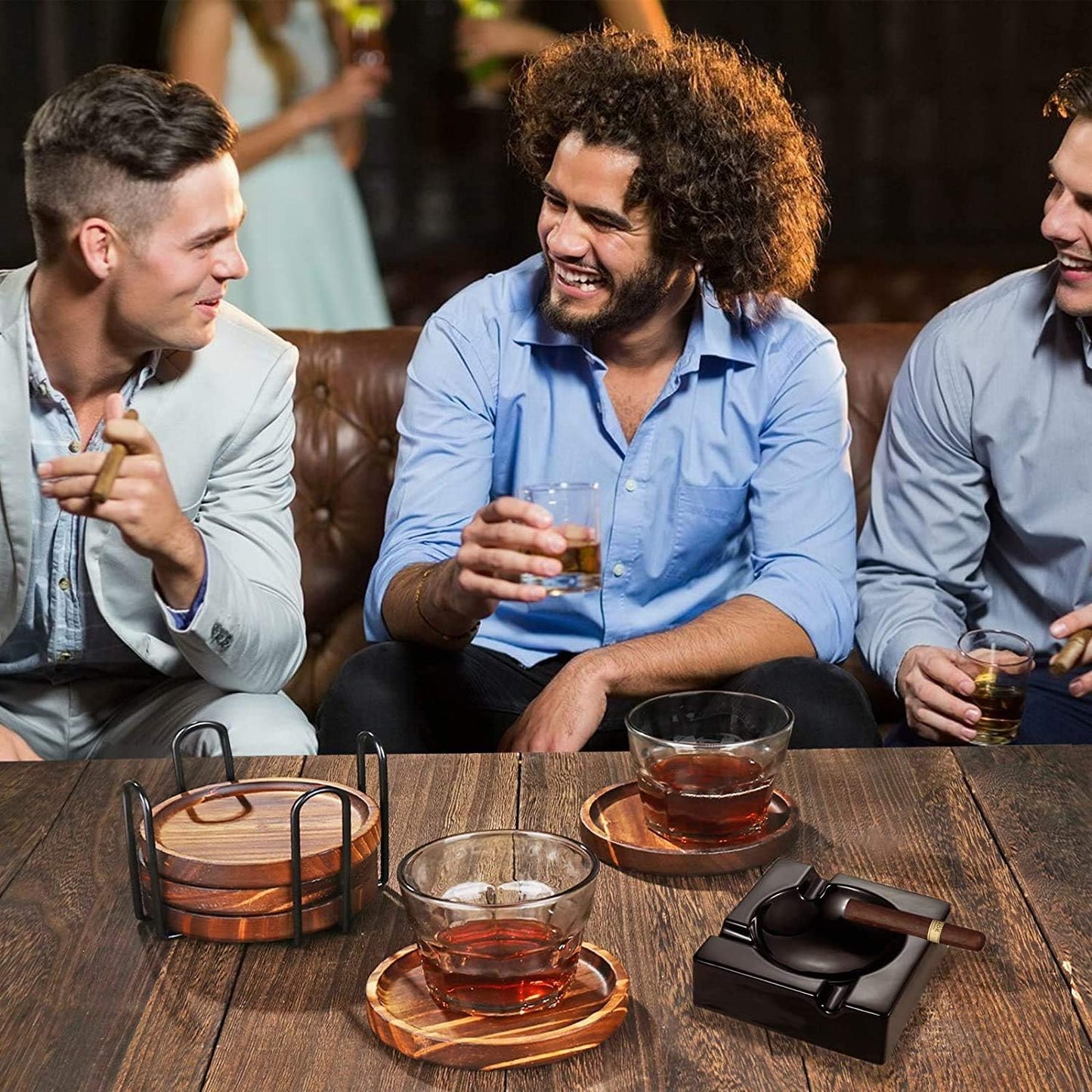 Holder / Wooden Coasters for Drink-Acacia Wood Drink Coasters Set / 4.3 x 4.3 / Set of 6