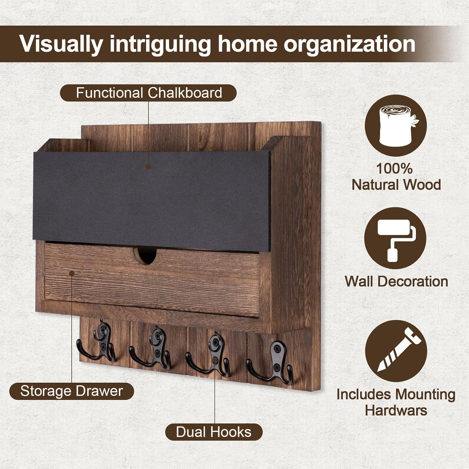 Modern Wooden Mail Organizer / Brown