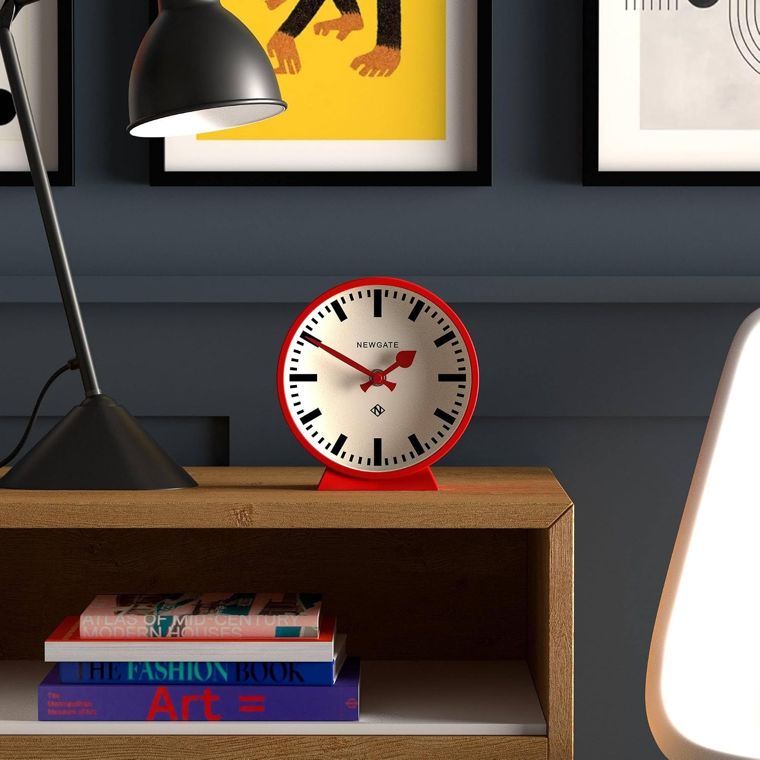 NEWGATE® M Mantel Railway Desk Clock | Modern Round Station Clock Design | Red | Contemporary Style for Desk, Table