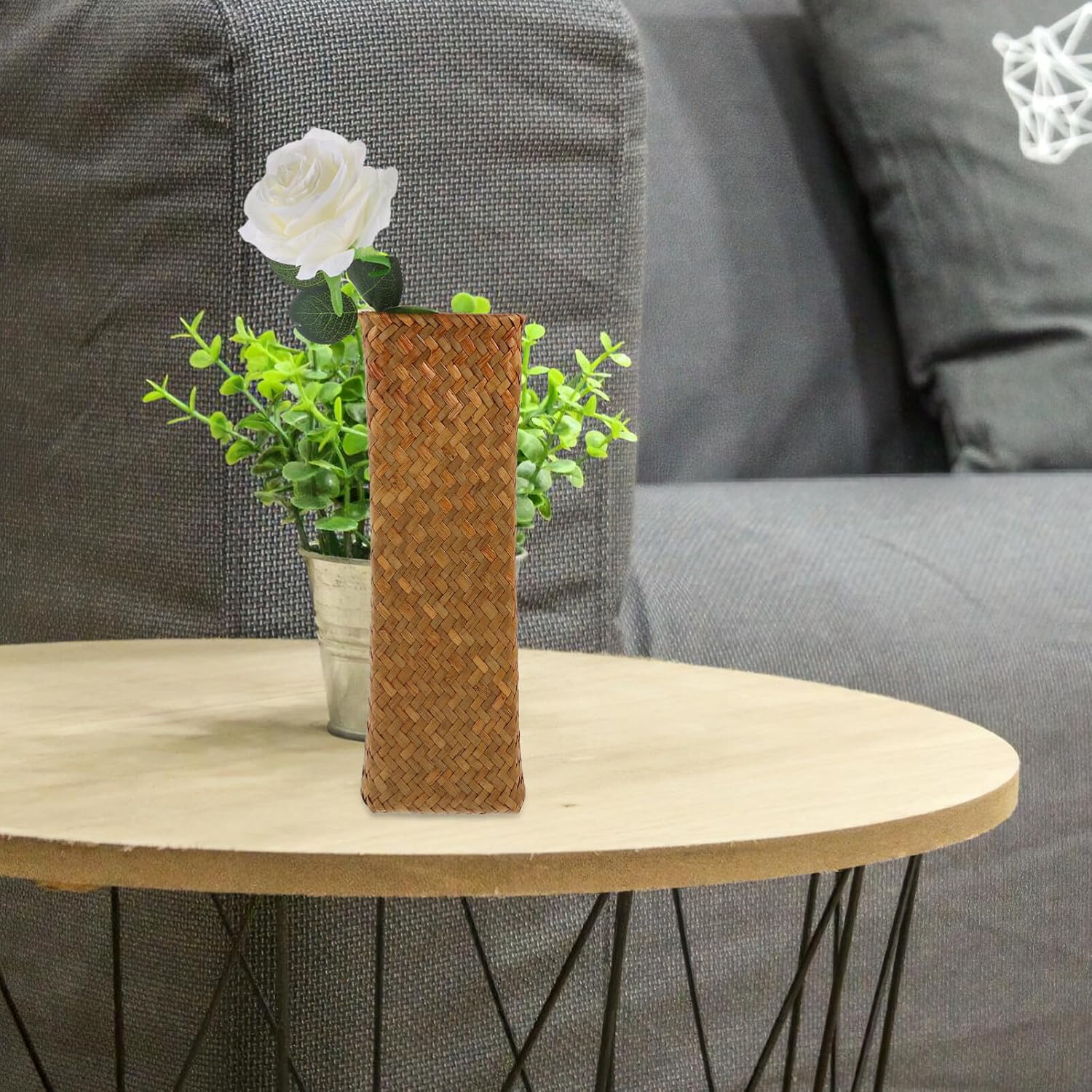Seagrass Woven Vase / 12" Tall Wicker Vase for Flowers