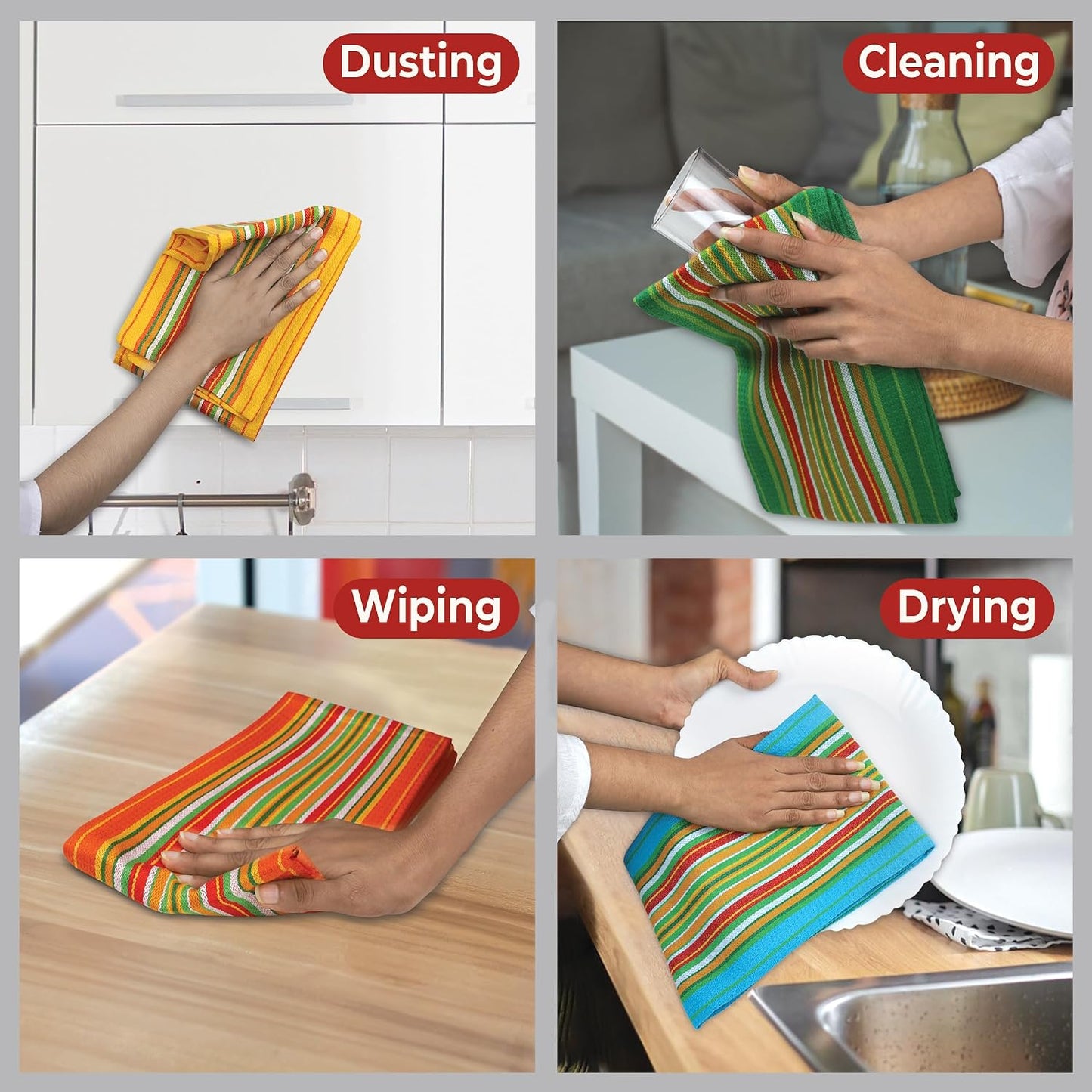 Urban Villa Kitchen Towels Cotton Dish Towels 20”x30” (Set of 12) Multi