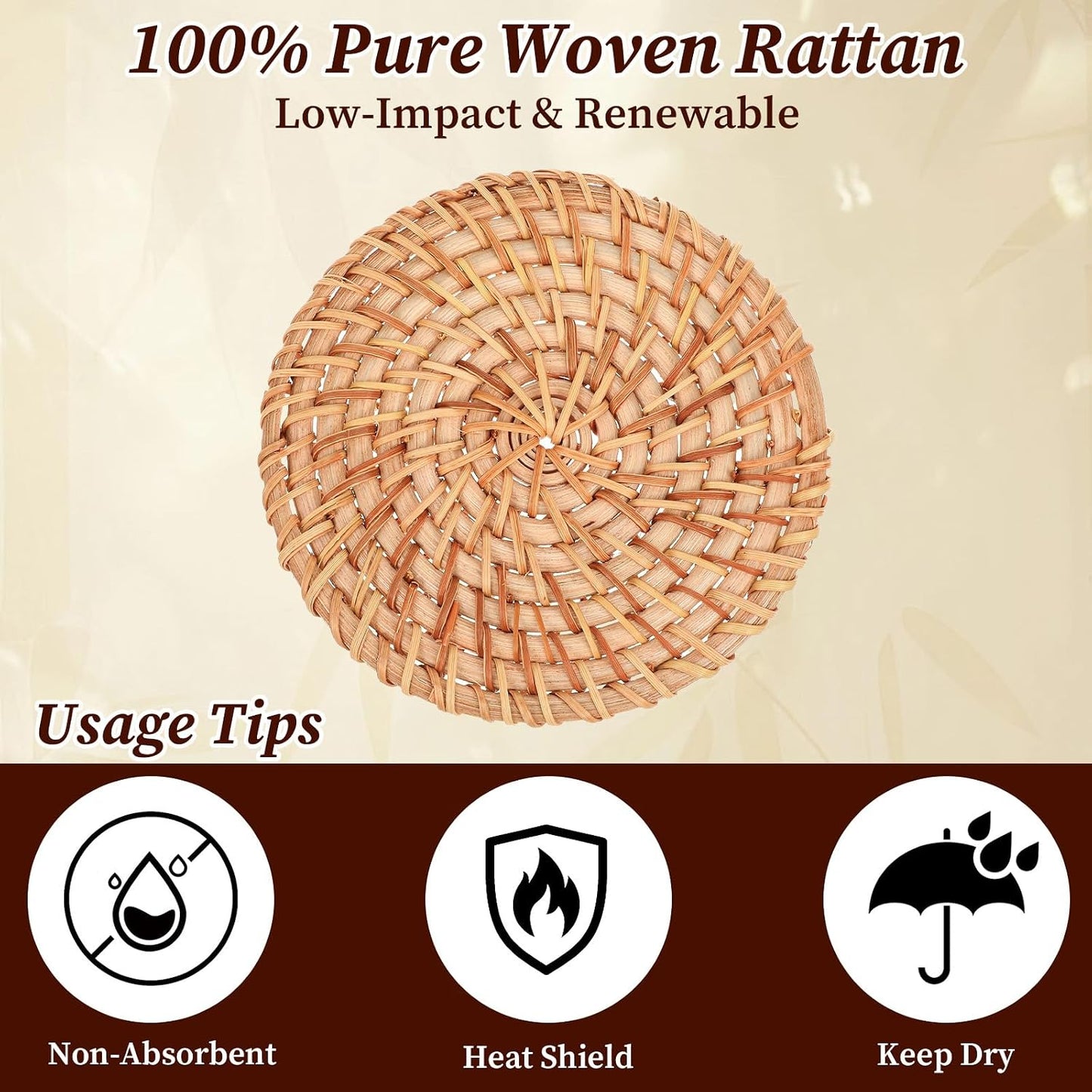 2 Holders / Rattan Coasters Set / Natural / Set of 12