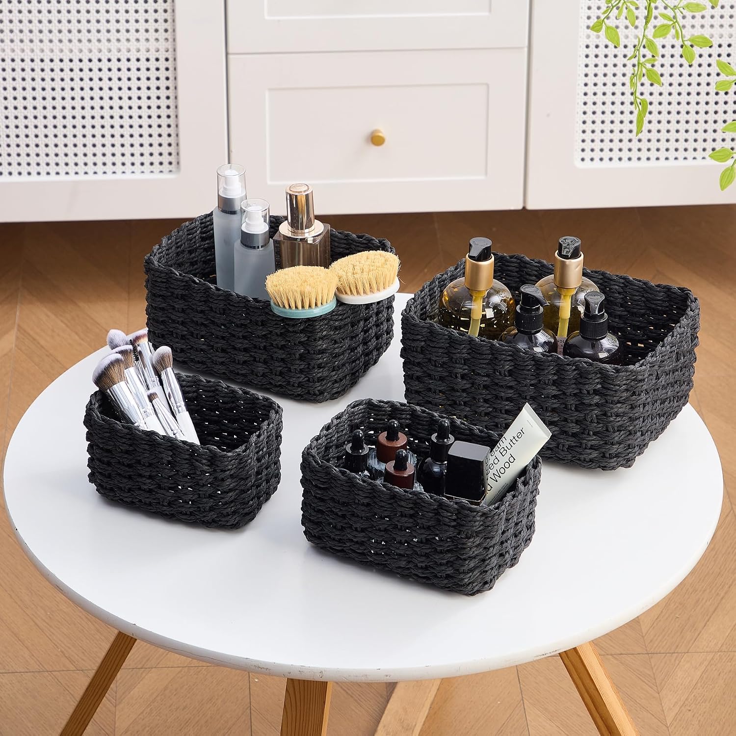 Woven Storage Baskets Set / Black / Set of 4