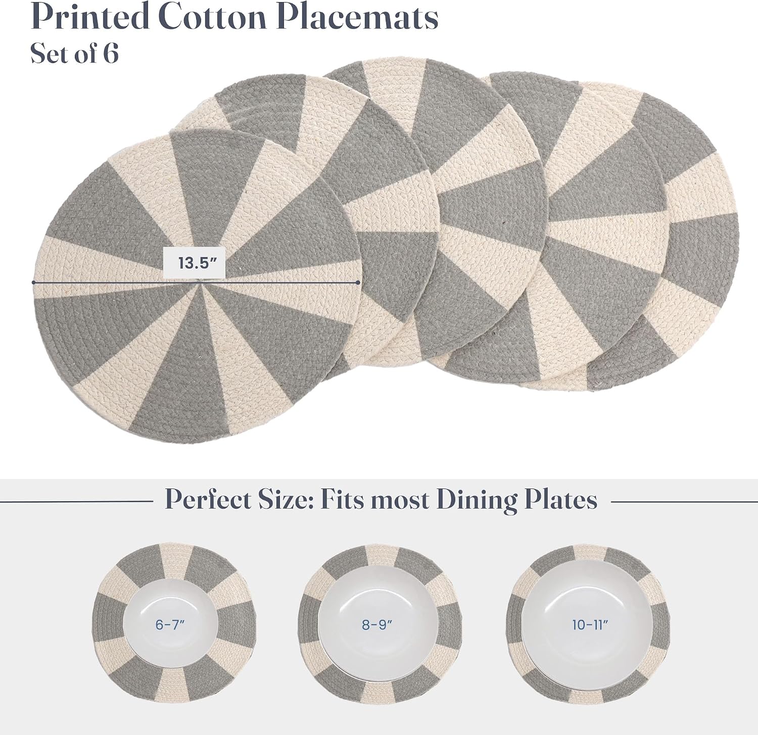 The Fine Living Braided Cotton Placemats, Round Table Mats, Set of 6,13.5" | Washable Anti-Slip Heat Resistant Braided
