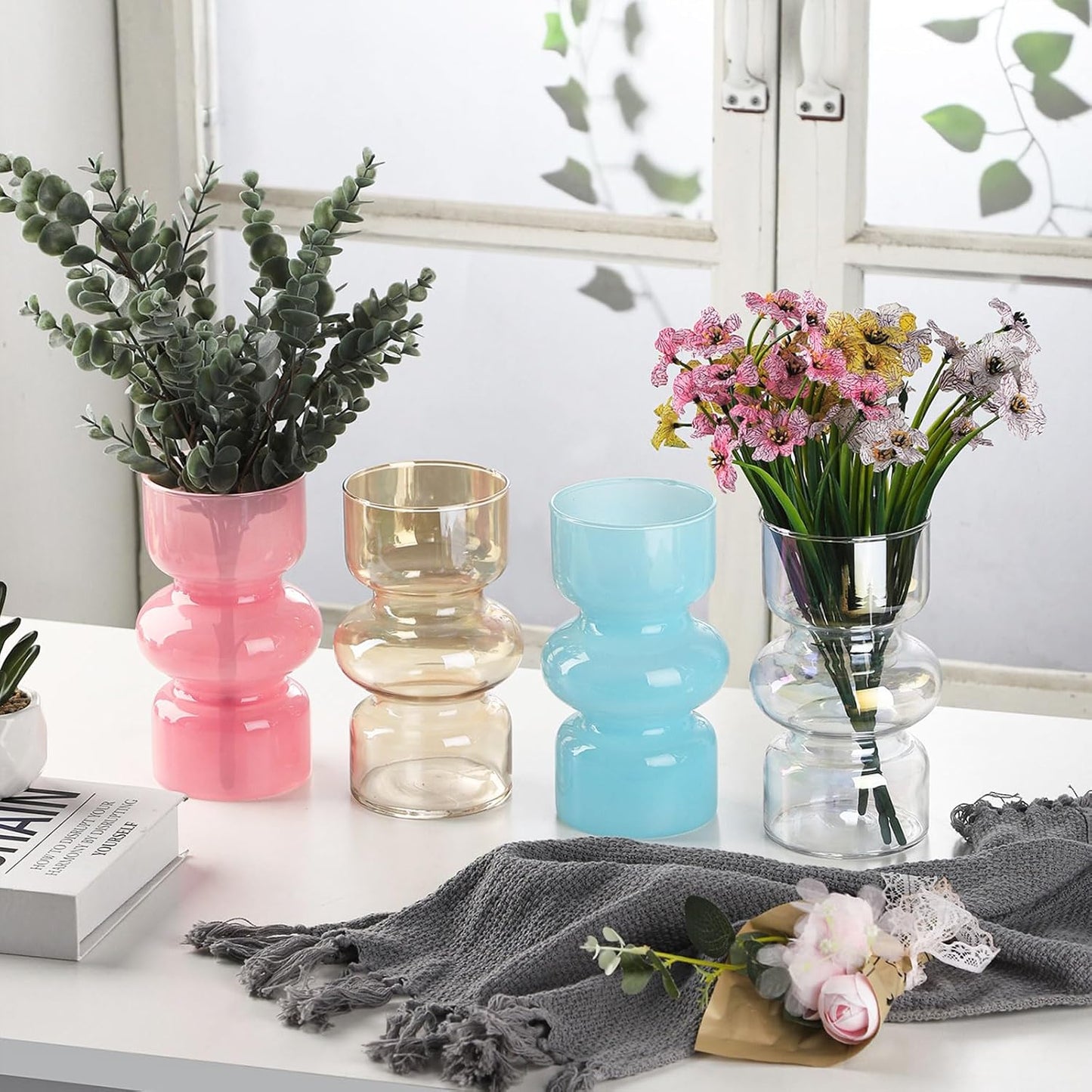 Glass Hydroponic Vase / Milky White / 7 Inch