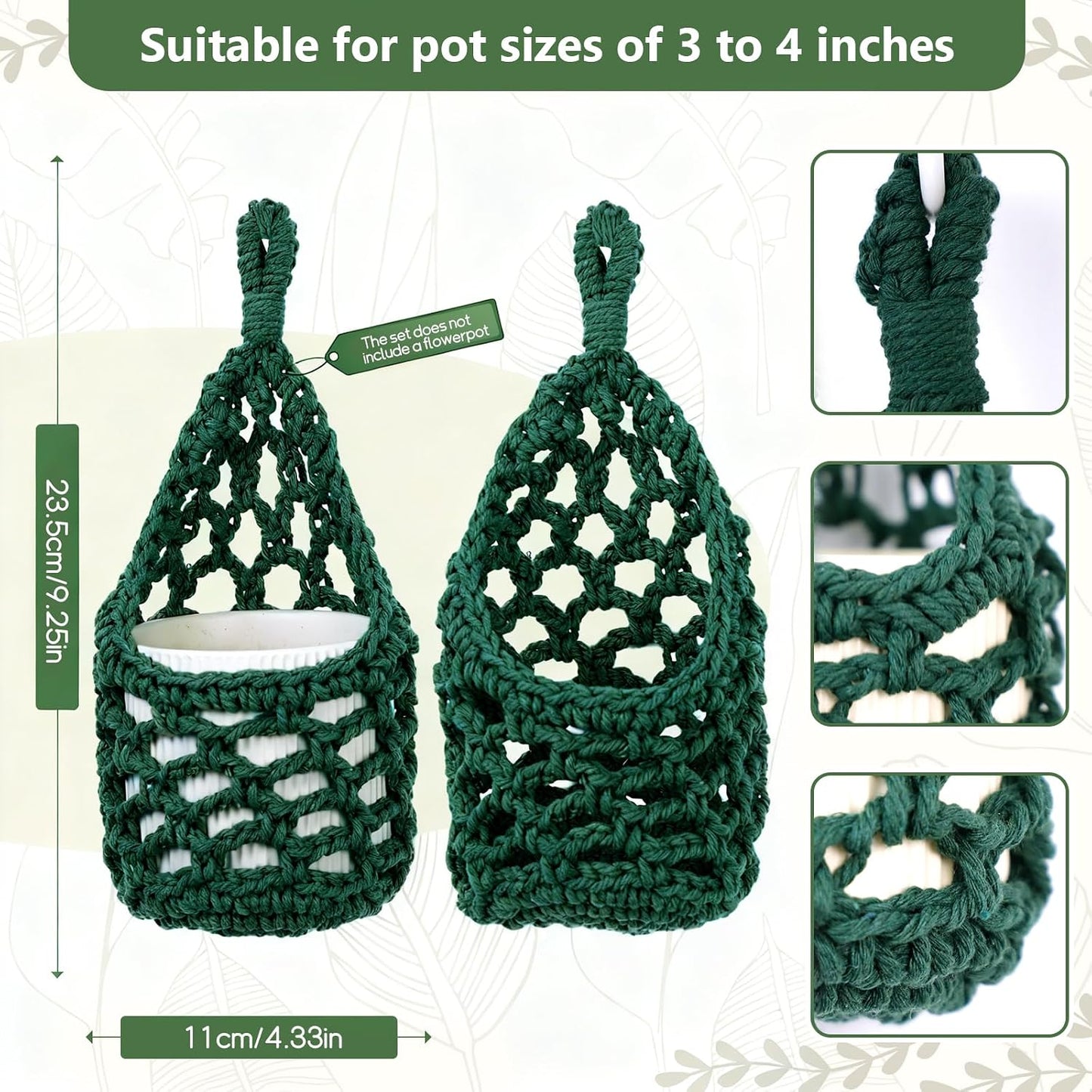 Macrame Wall Plant Hanger / Green / 4-inch / 4 Inch