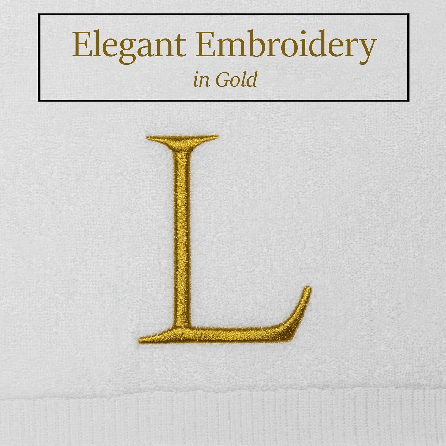 White with Gold Monogrammed Hand Towels for Bathroom - Set of 2 Letter L | Luxury Hotel Quality Initial Towels For