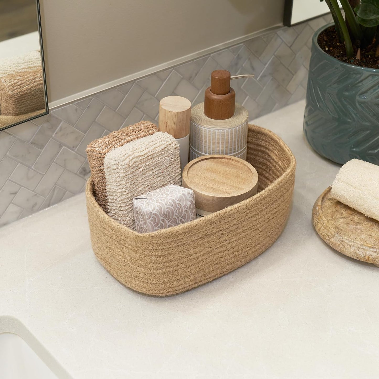 Storage Basket / Sturdy Jute Rope Baskets / Jute-brown / Set of 3
