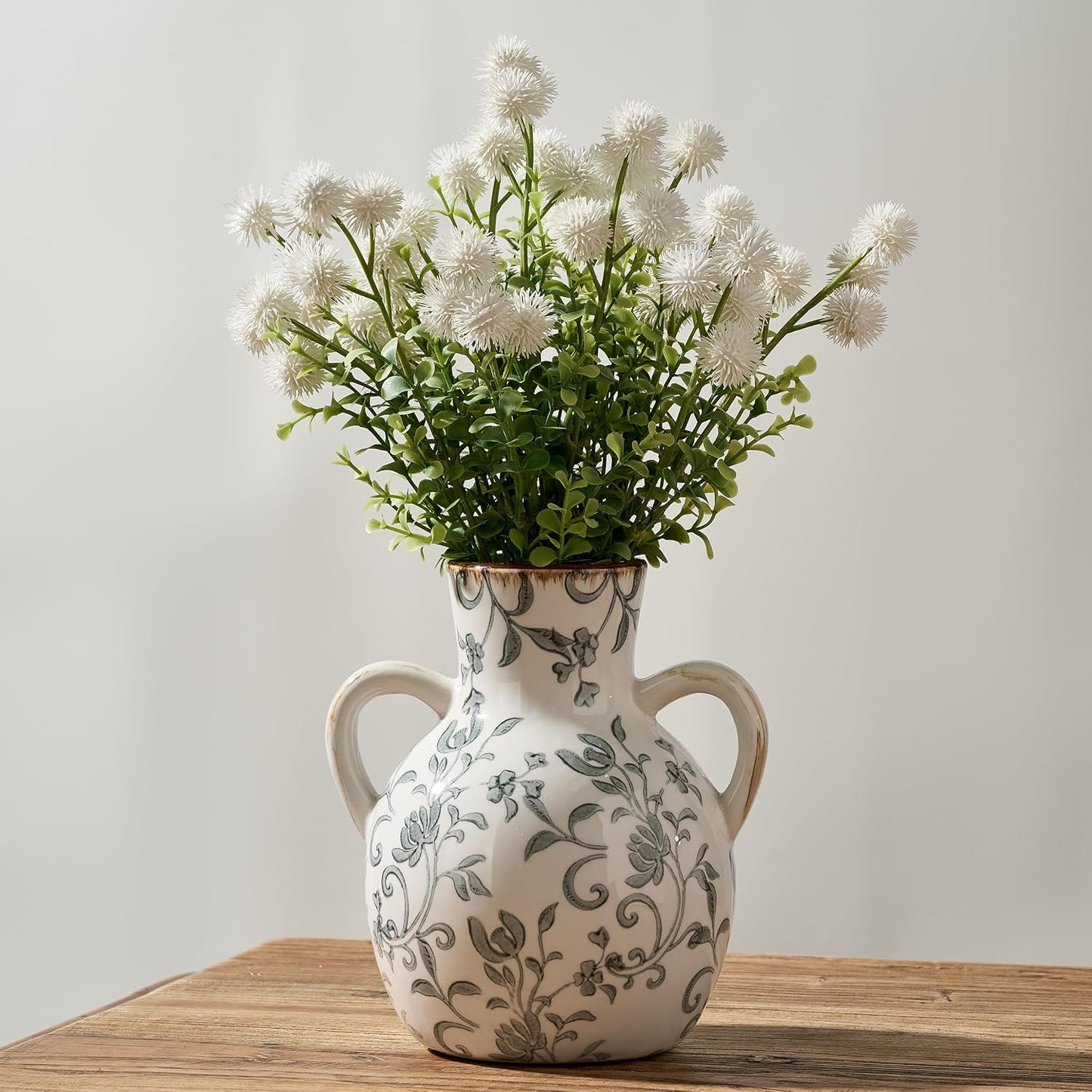 Ceramic Vintage Pastoral Vase / 18785-gray Floral / 7 Inch