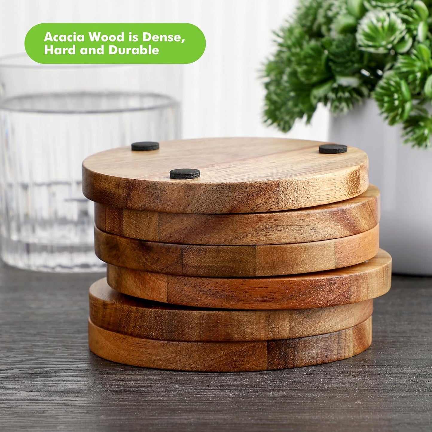 Holder / Acacia Wood Coasters for Drinks / 3.94in/10cm / 3.94 Inch