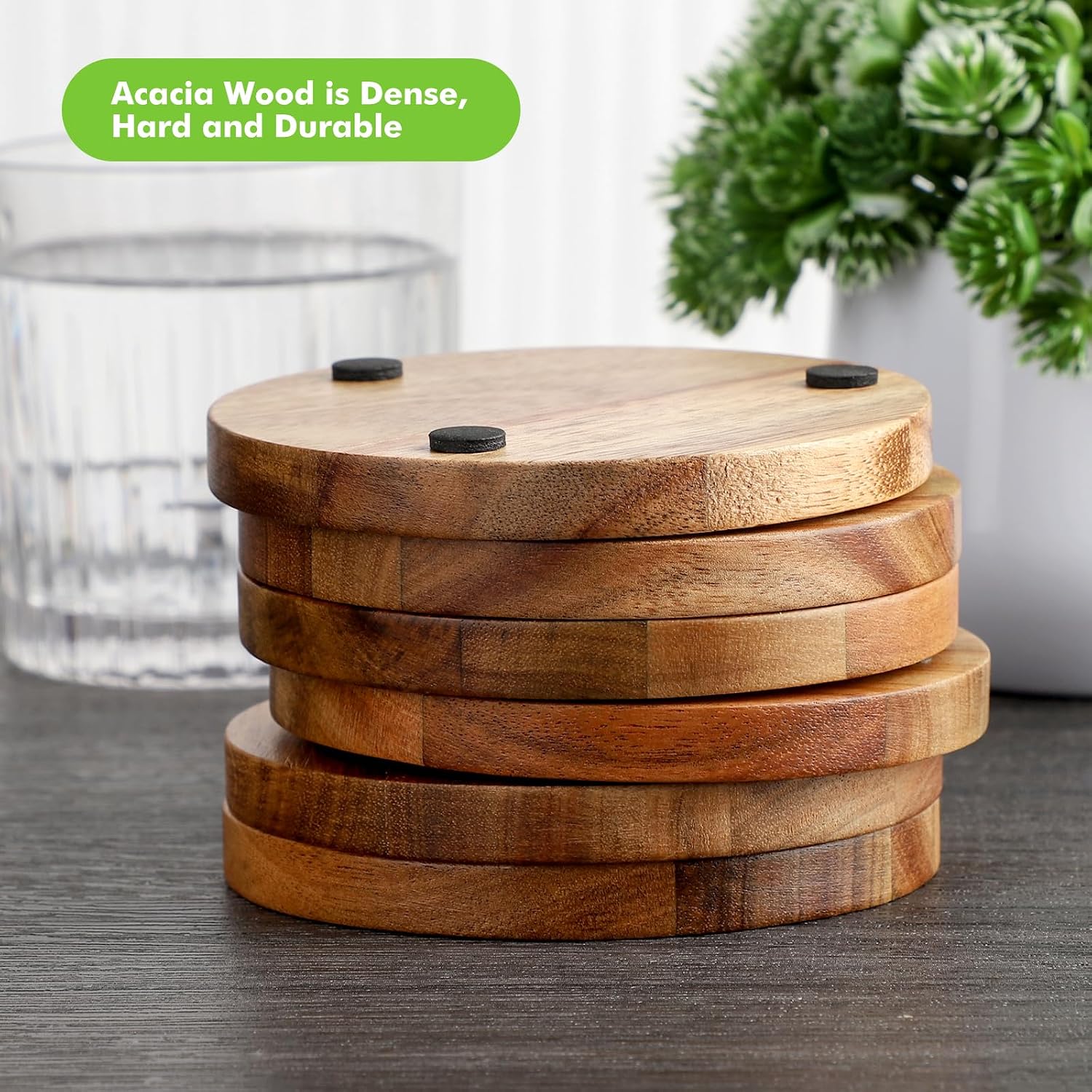 Holder / Acacia Wood Coasters for Drinks / 3.94in/10cm / 3.94 Inch
