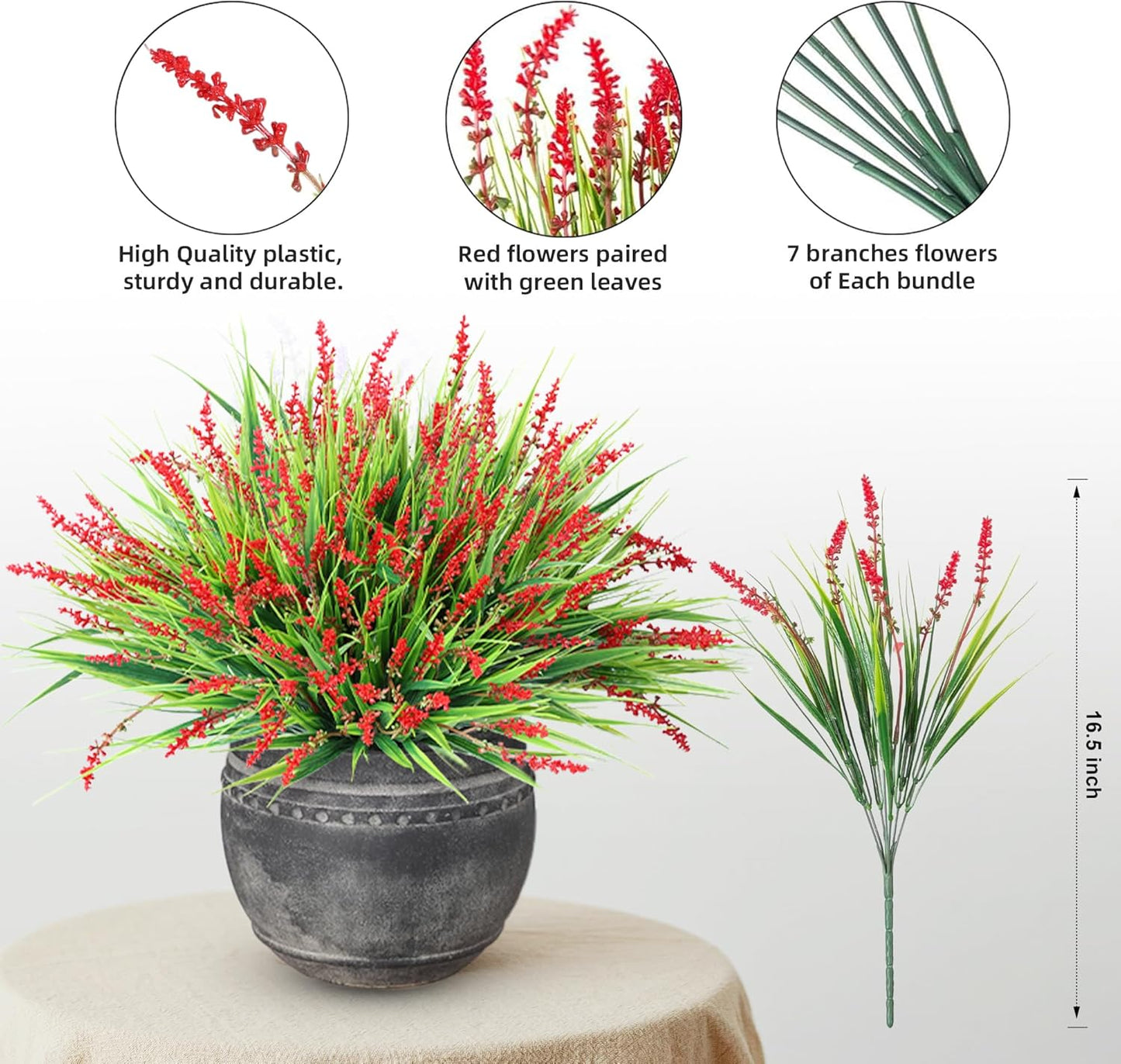 Artificial Plants Fake Flowers Monkey Grass / Red / Set of 20