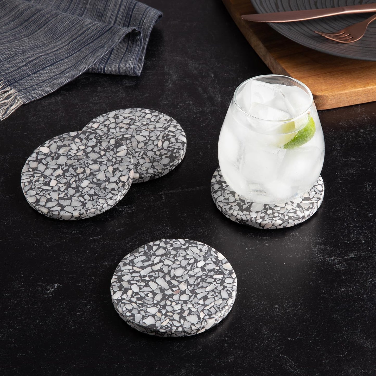 & White Natural Terrazzo Coasters / Black / Set of 4